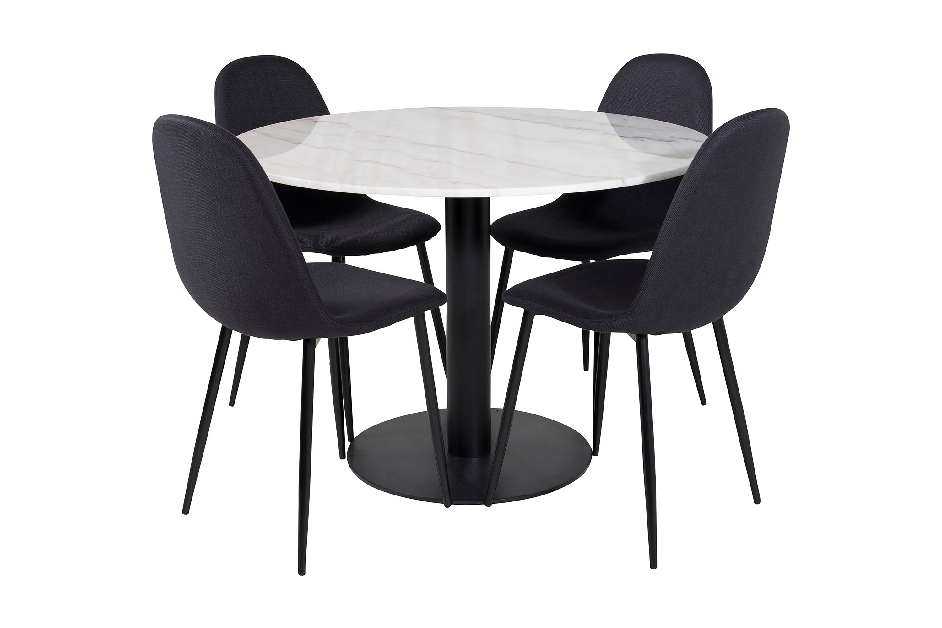 matgrupp netanya 106 cm rund inkl 4 yegua stolar - marmor/vit/svart