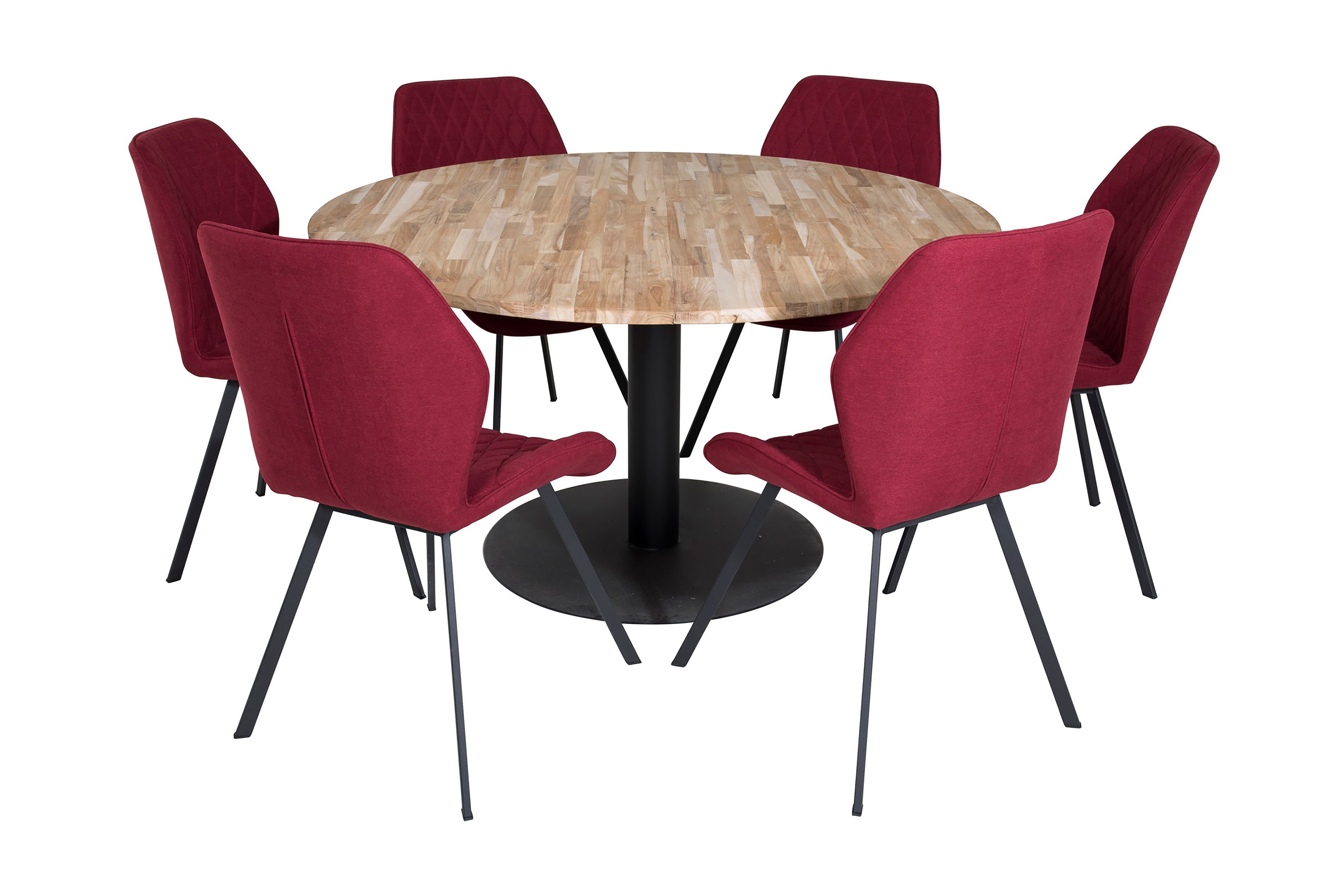 Matgrupp Niccole 140 cm Rund inkl 6 Pombriego Stolar Teak/Svart/Röd