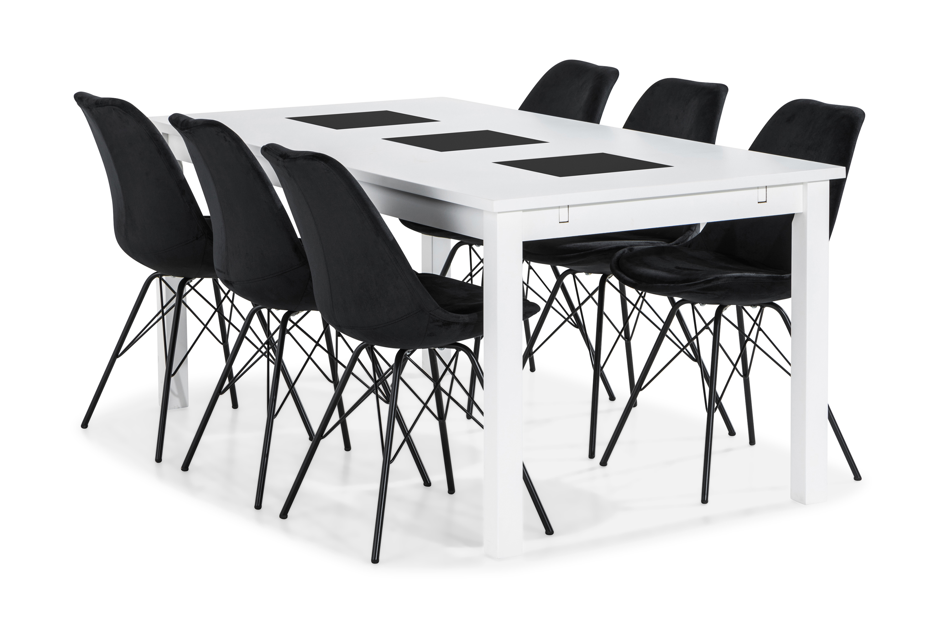 Matgrupp Octavia 180 cm med 6 Scale Stol Sammet VitSvart