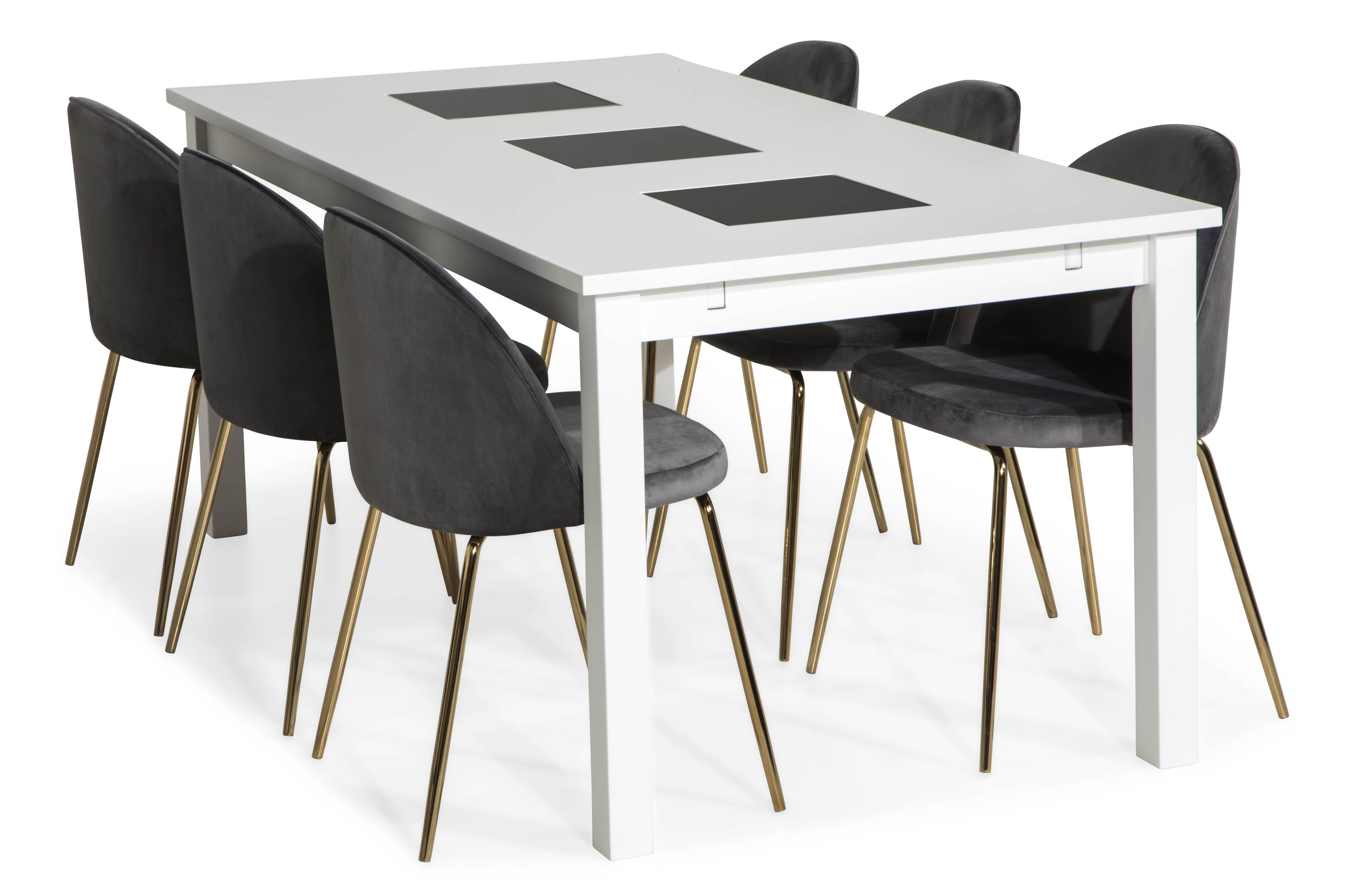 matgrupp octavia 180 med 6 stol gerardo sammet - vitgråmässingsben