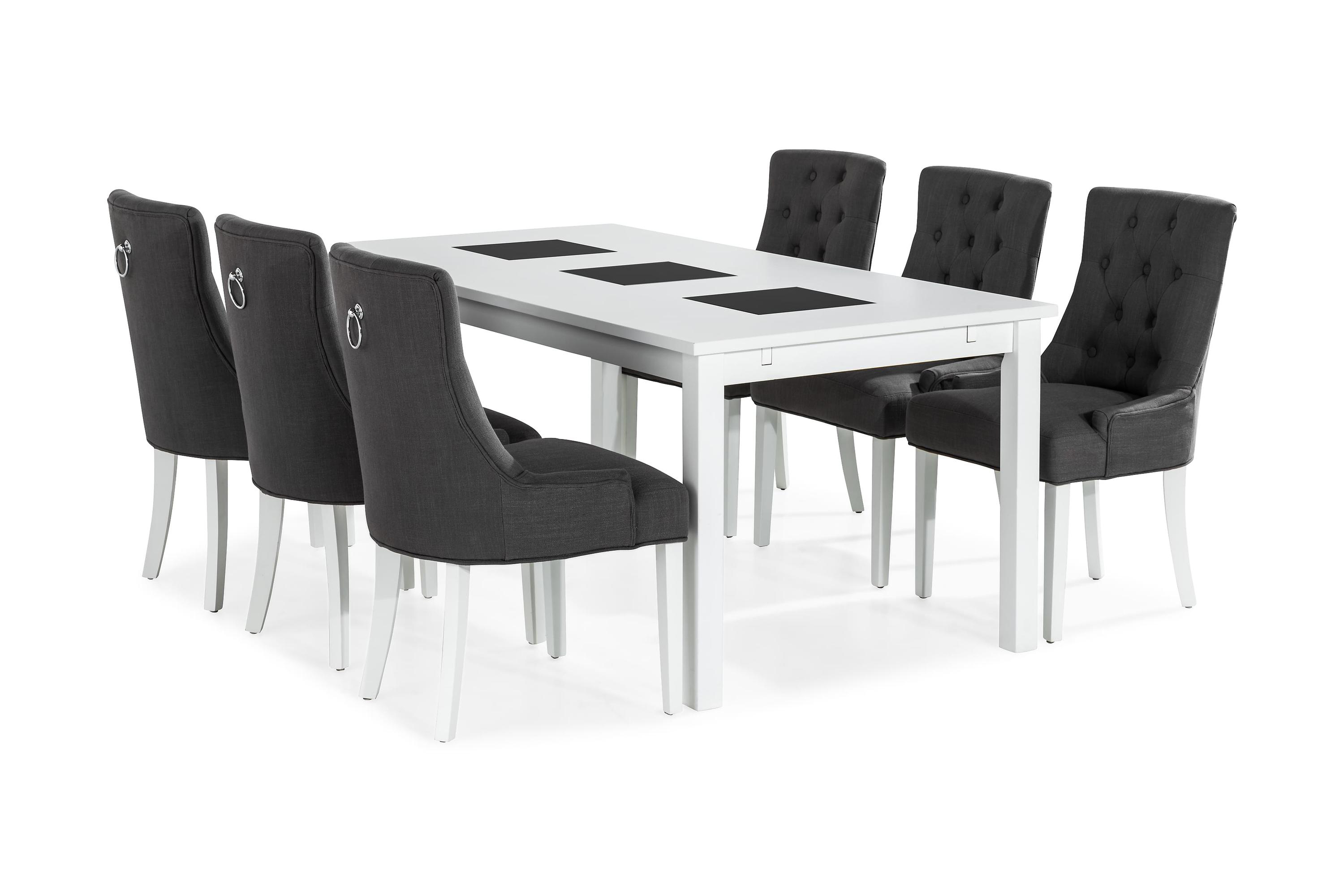 Matgrupp Octavia 180x90 Vit/GråMed 6st Ophelia Stolar