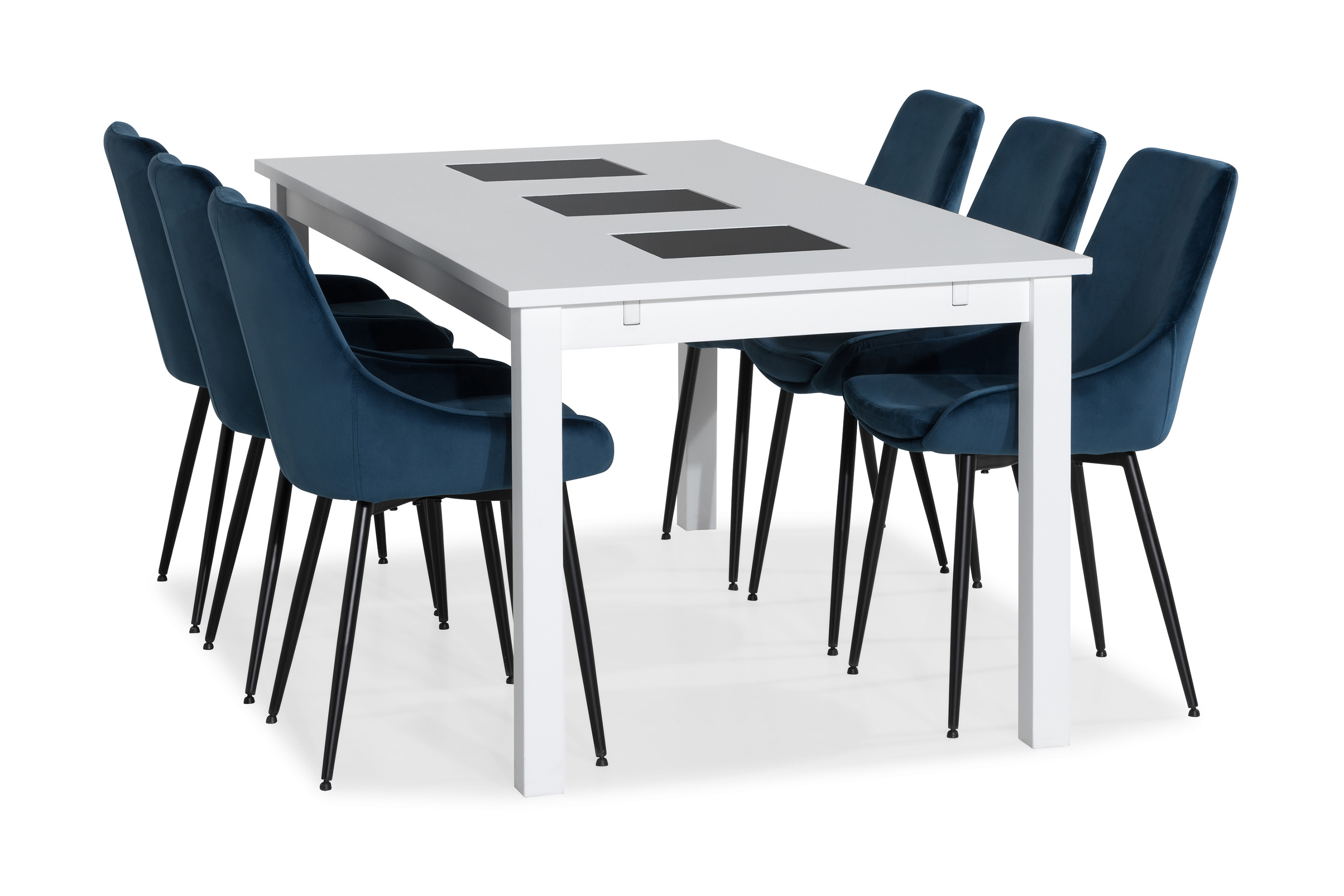 Matgrupp Octavia Förlängningsbar 180 cm med 6 Bergviken Stol VitBlå