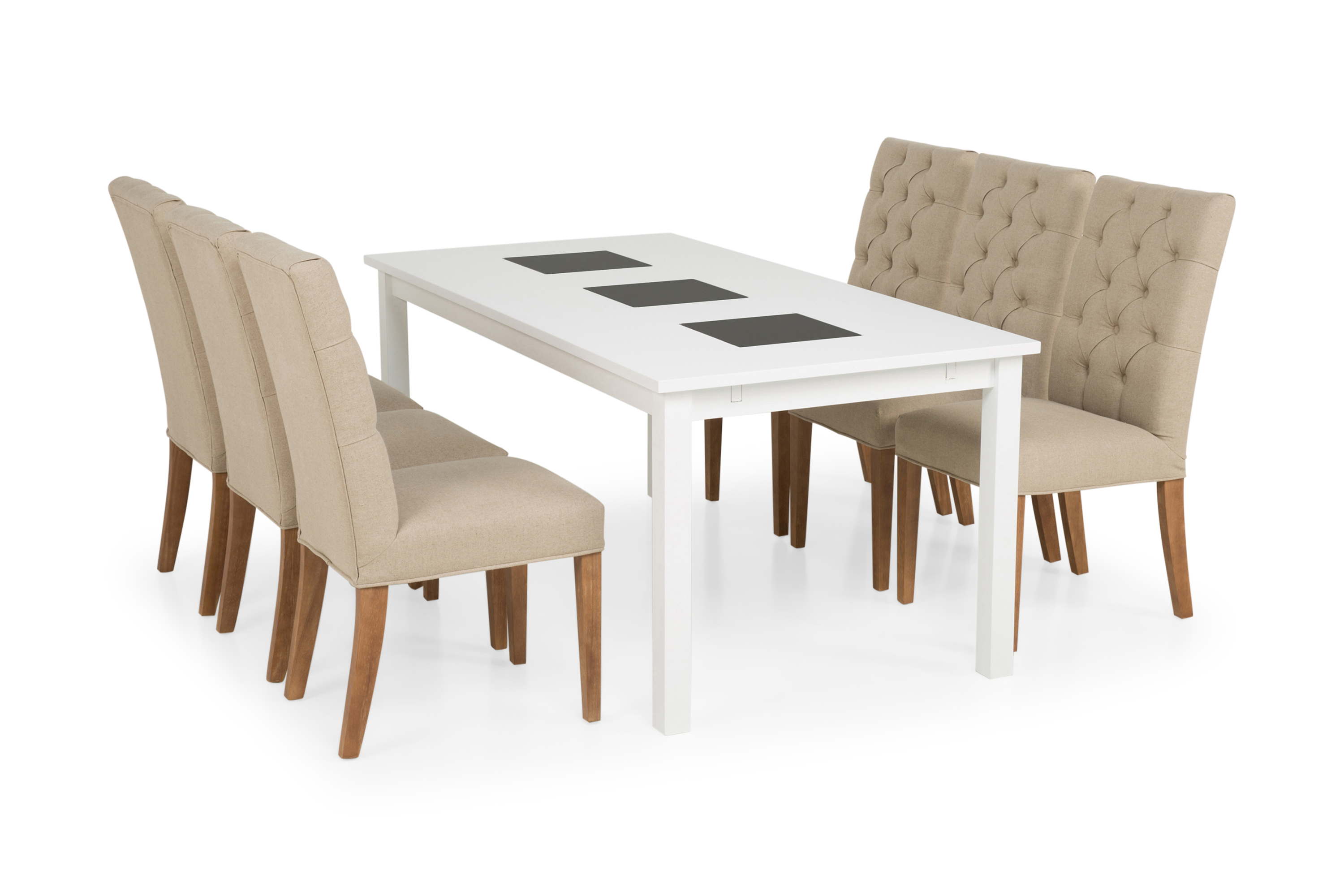 Matgrupp Octavia Förlängningsbar 180 cm med 6 Emmie Stol VitBeige