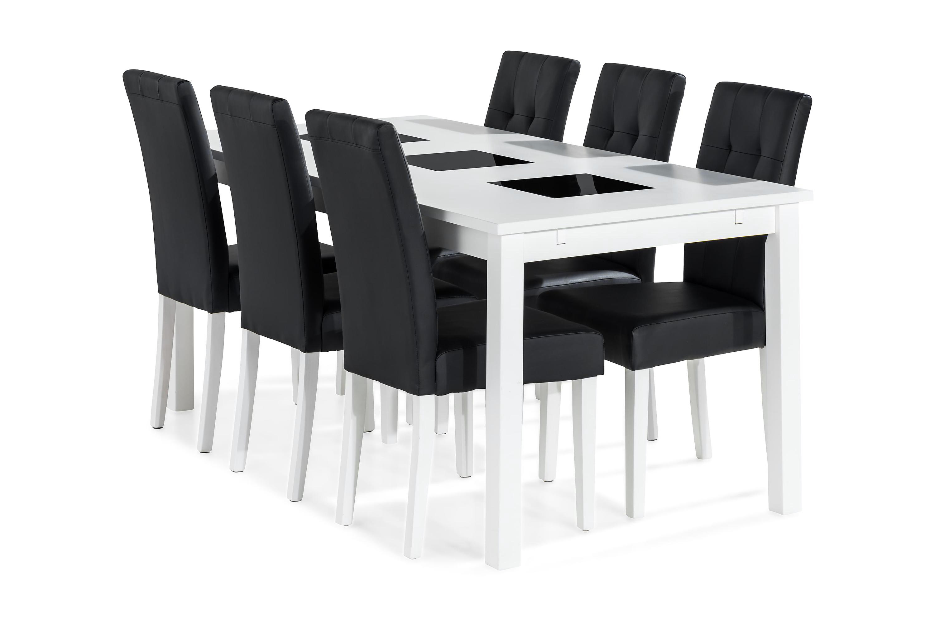 Matgrupp Octavia Förlängningsbar 180 cm med 6 Leo Stol VitSvart