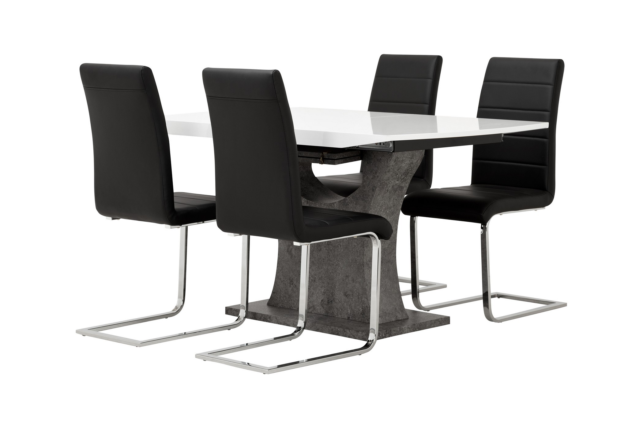 Matgrupp Seseli 140 cm med 4 Abuzzo Stol VitBetongSvart