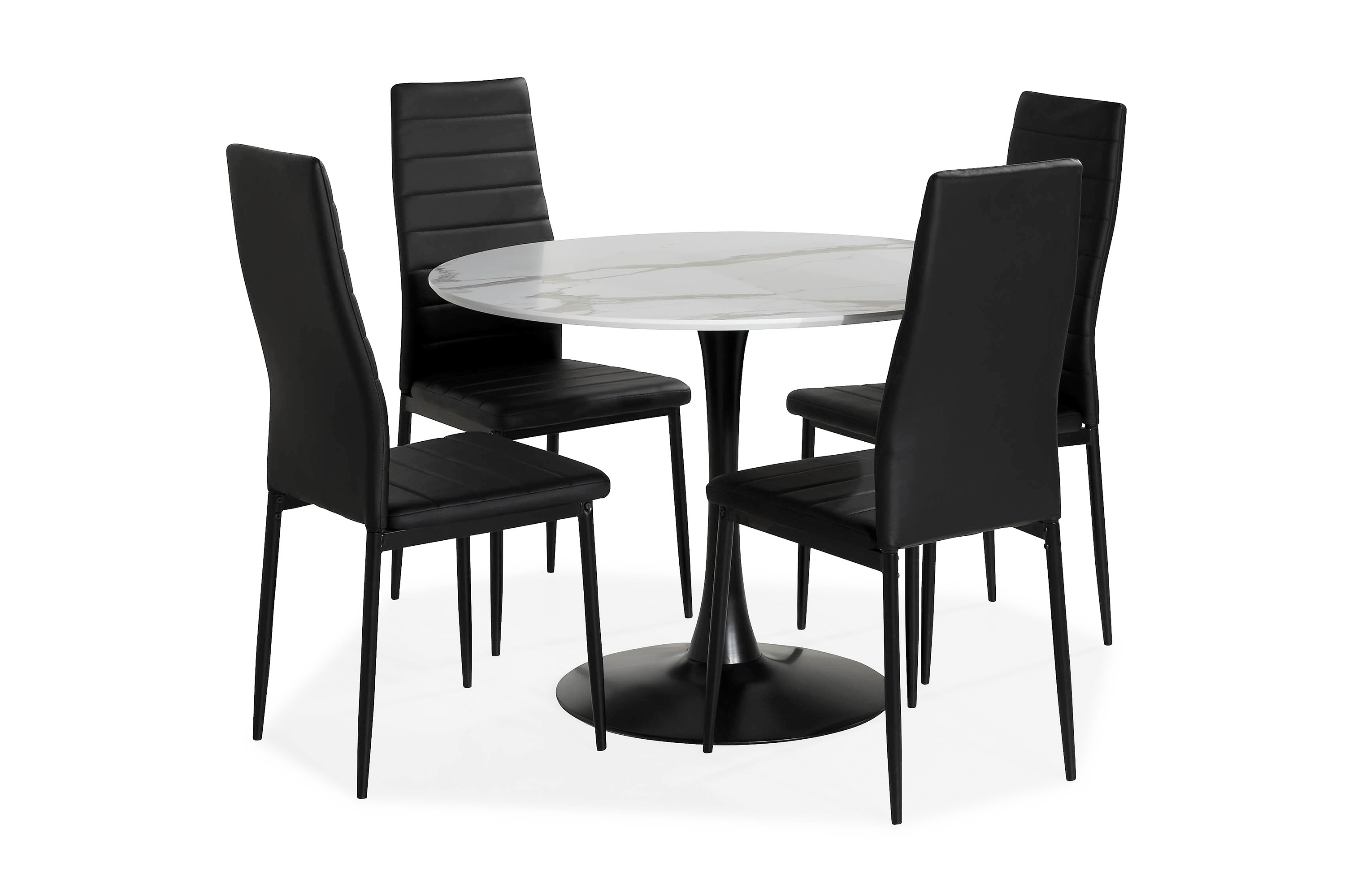 Matgrupp Severo 100 cm Rund med 4 Fred Stol VitSvartMetall
