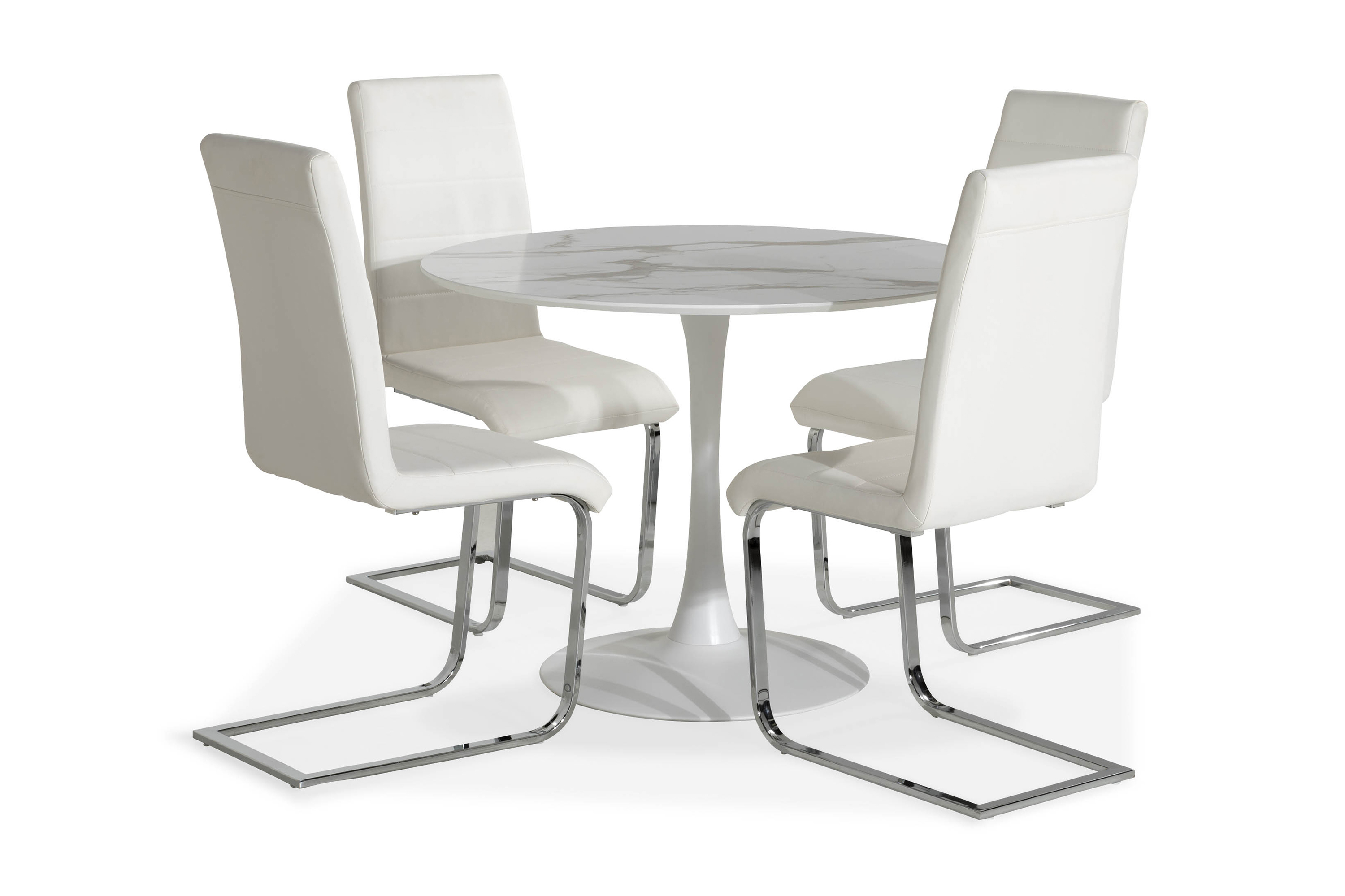 Matgrupp Severo 100 cm Rund med 4 Jack Stol Vit PUKrom