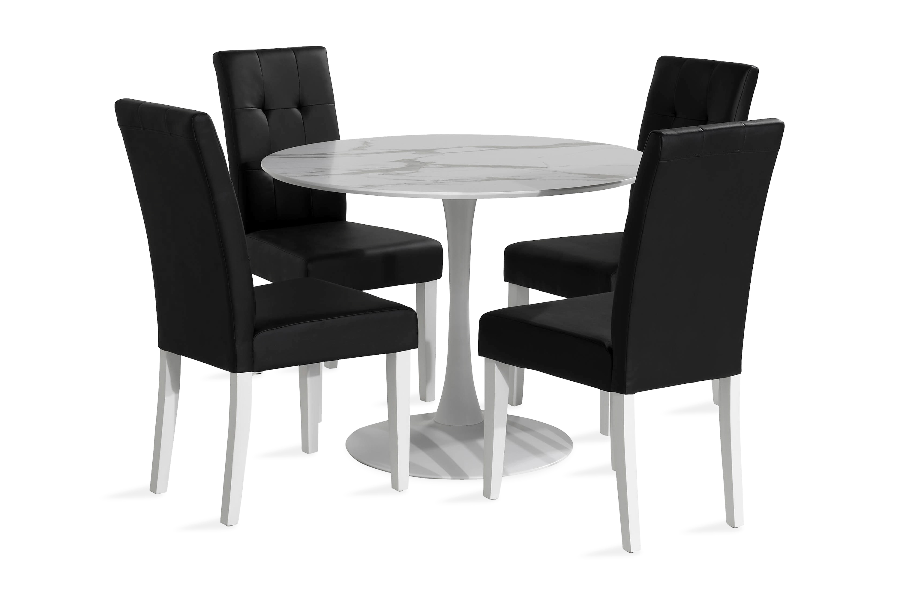 Matgrupp Severo 100 cm Rund med 4 Leo Stol VitSvart PU