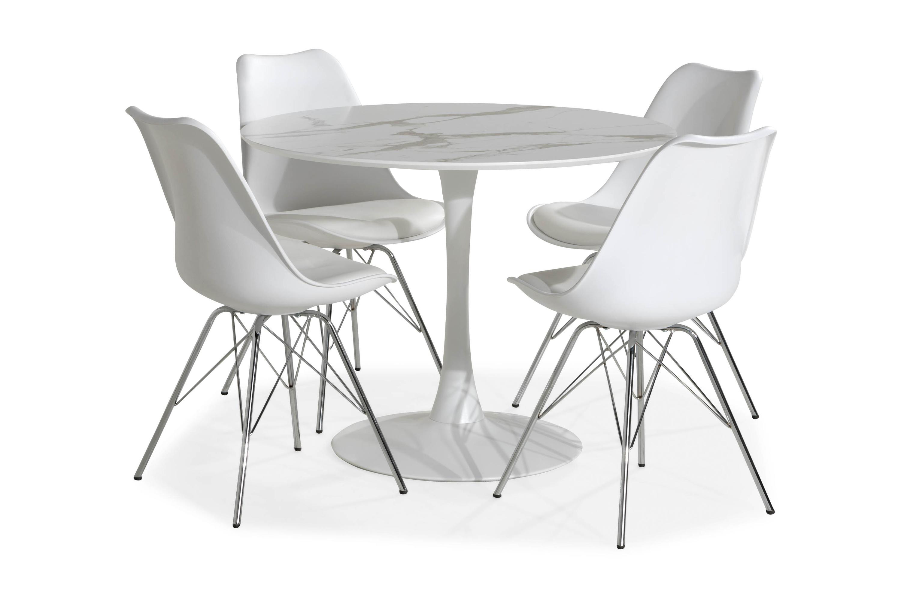 Matgrupp Severo 100 cm Rund med 4 Scale Stol VitKrom