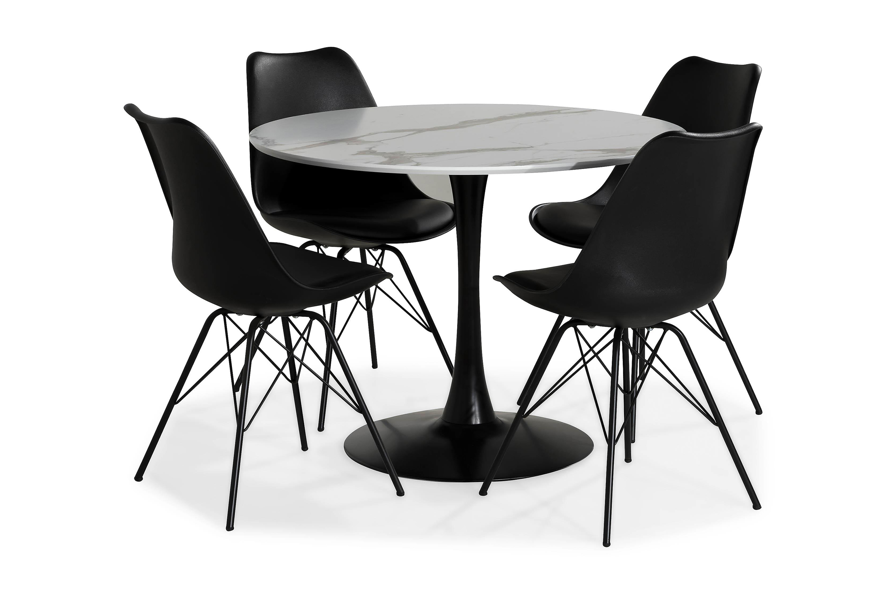 Matgrupp Severo 100 cm Rund med 4 Scale Stol VitSvart PUMetall