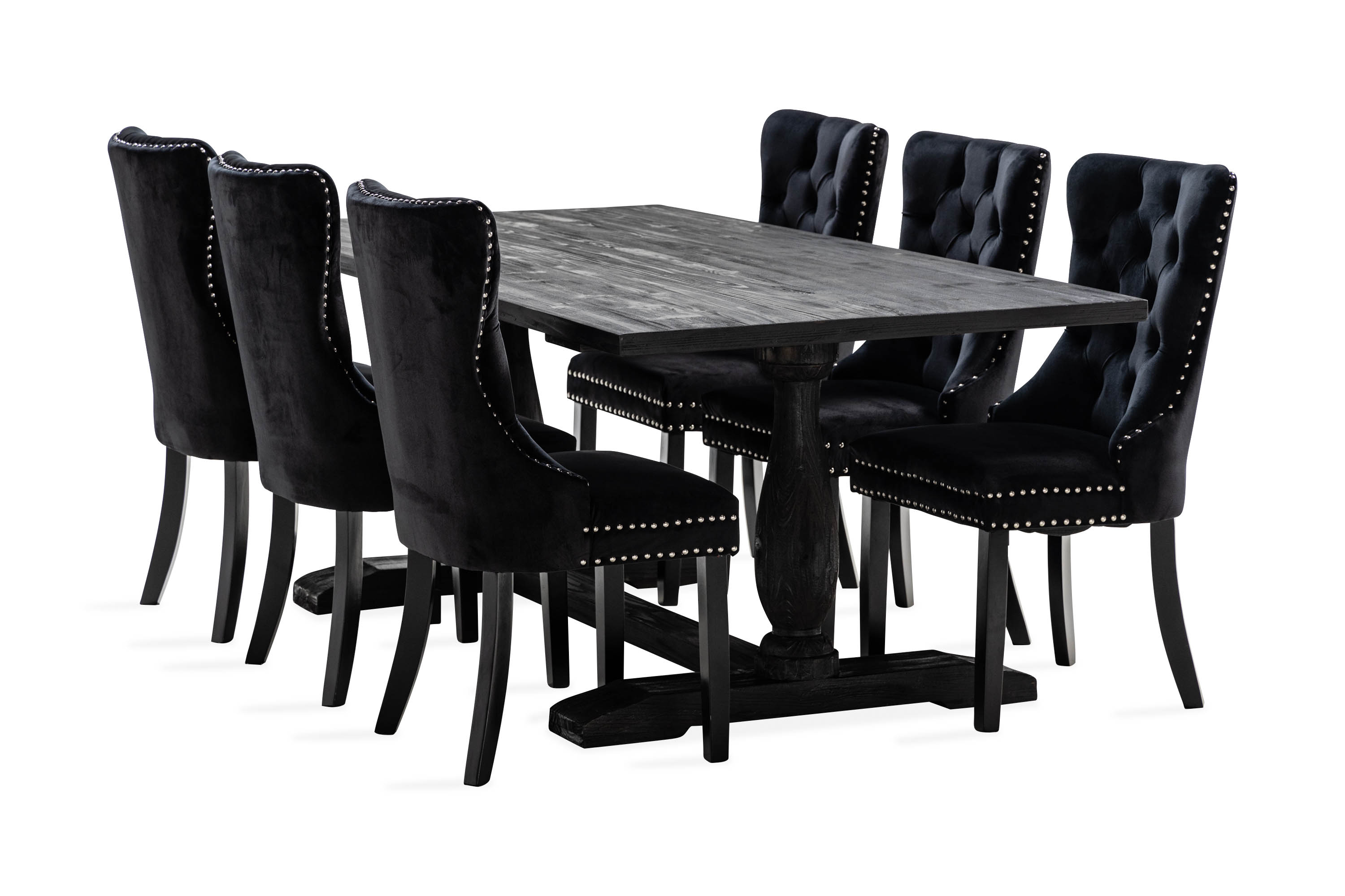 matgrupp suzon 200 cm inkl 6 lossmen stolar sammet - brun