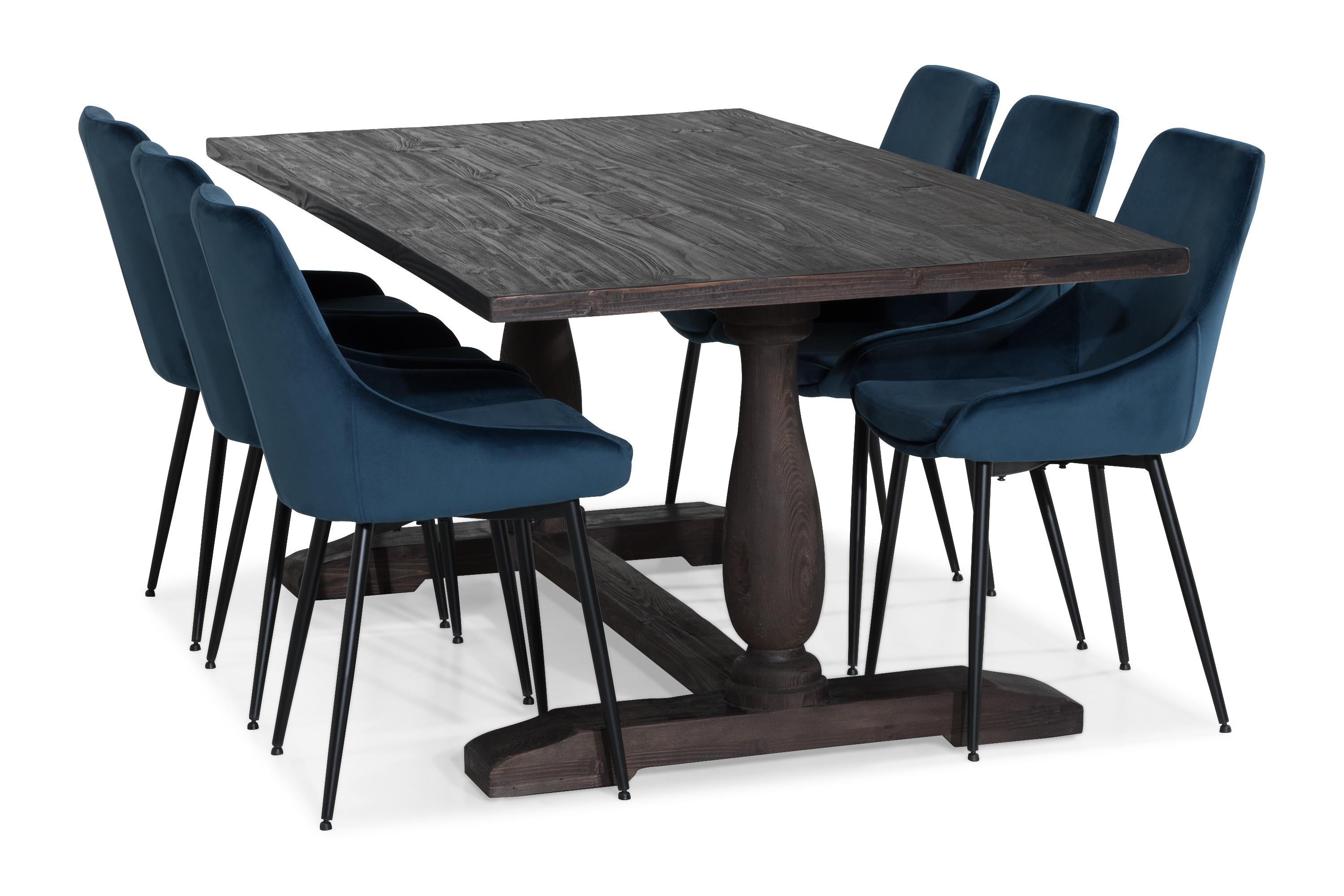 matgrupp suzon 200 cm med 6 bergviken stol - vintage almblå