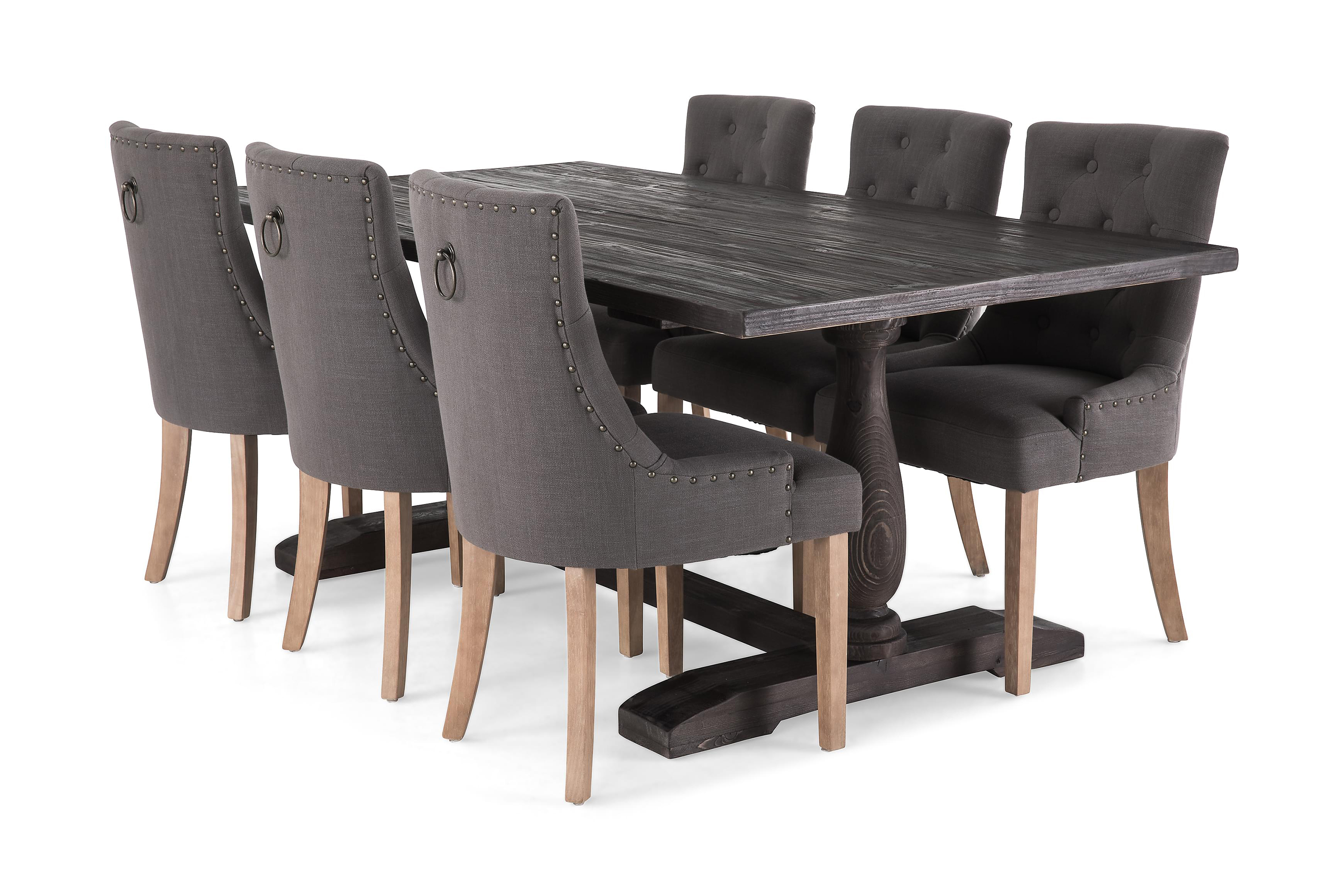 Matgrupp Suzon 200 cm med 6 Ophelia Fåtölj Vintage TräGråTrä