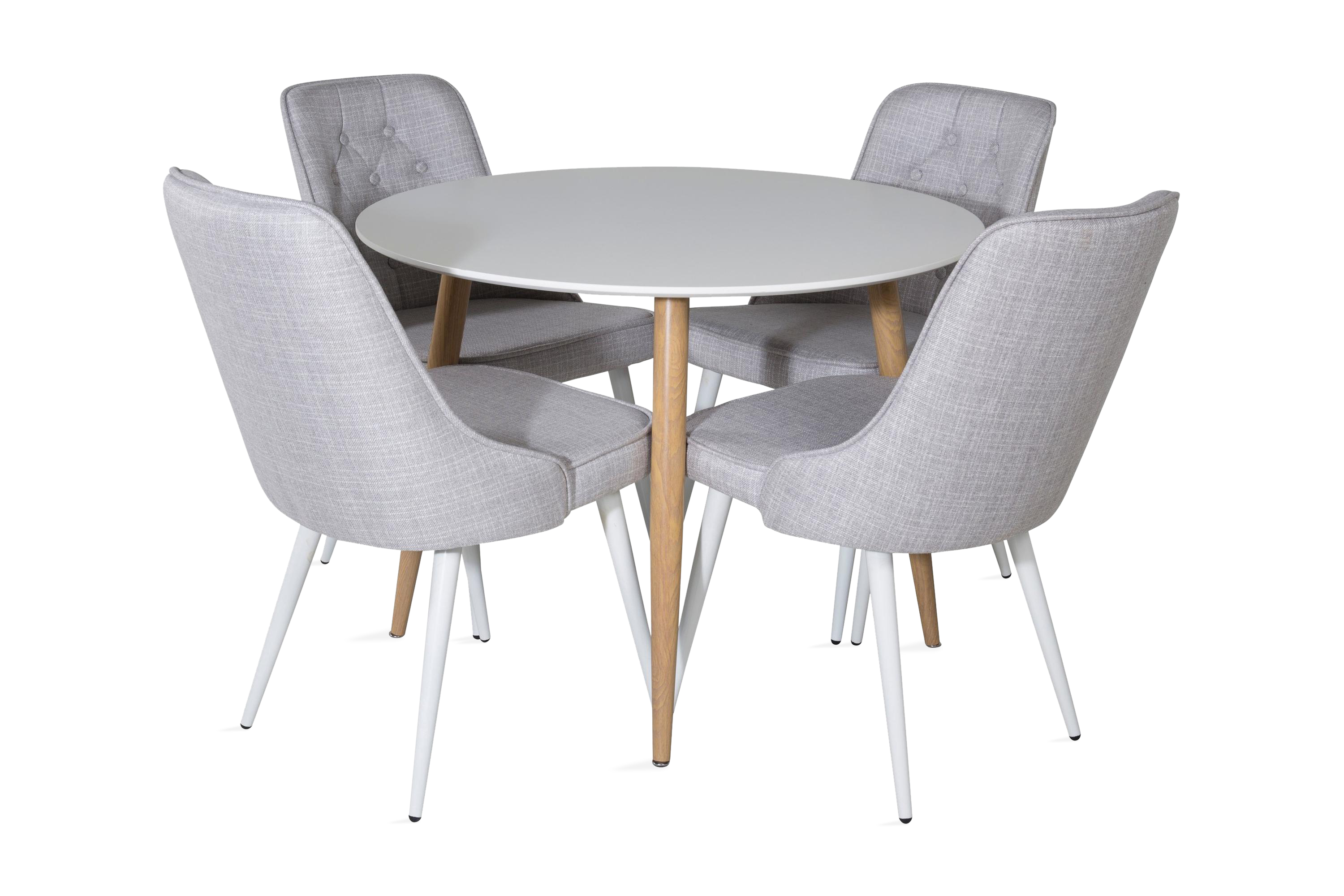 matgrupp trym 100 cm rund inkl 4 chantor stolar - vit/natur/grå