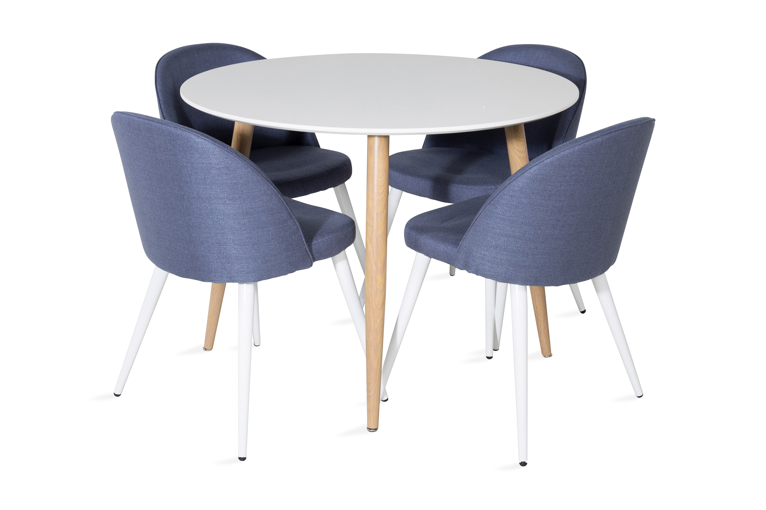 matgrupp trym 100 cm rund inkl 4 longreone stolar - vit/natur/svart