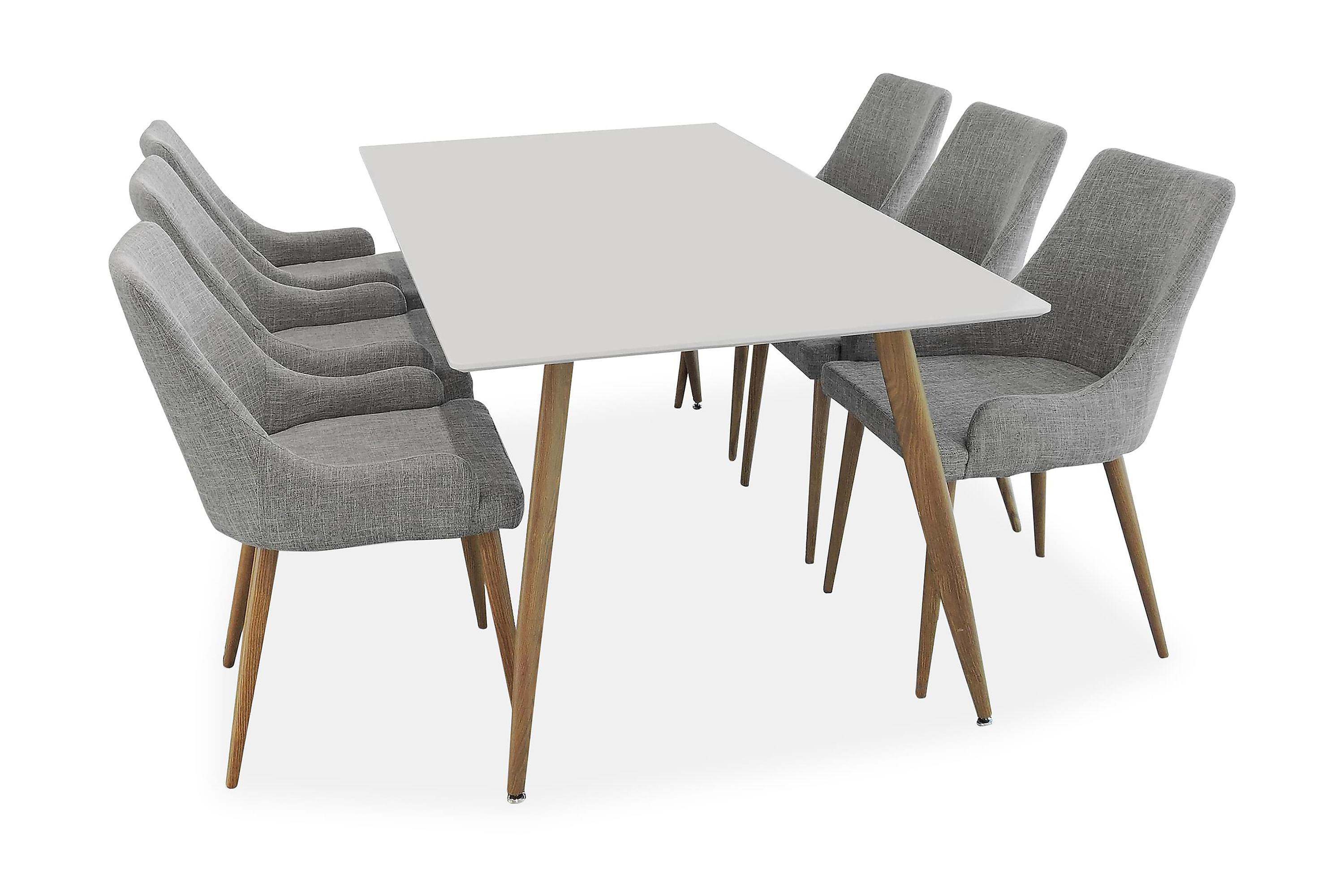 Matgrupp Trym 180x90 Ek/Vit/LjusgråMed 6st Stolar