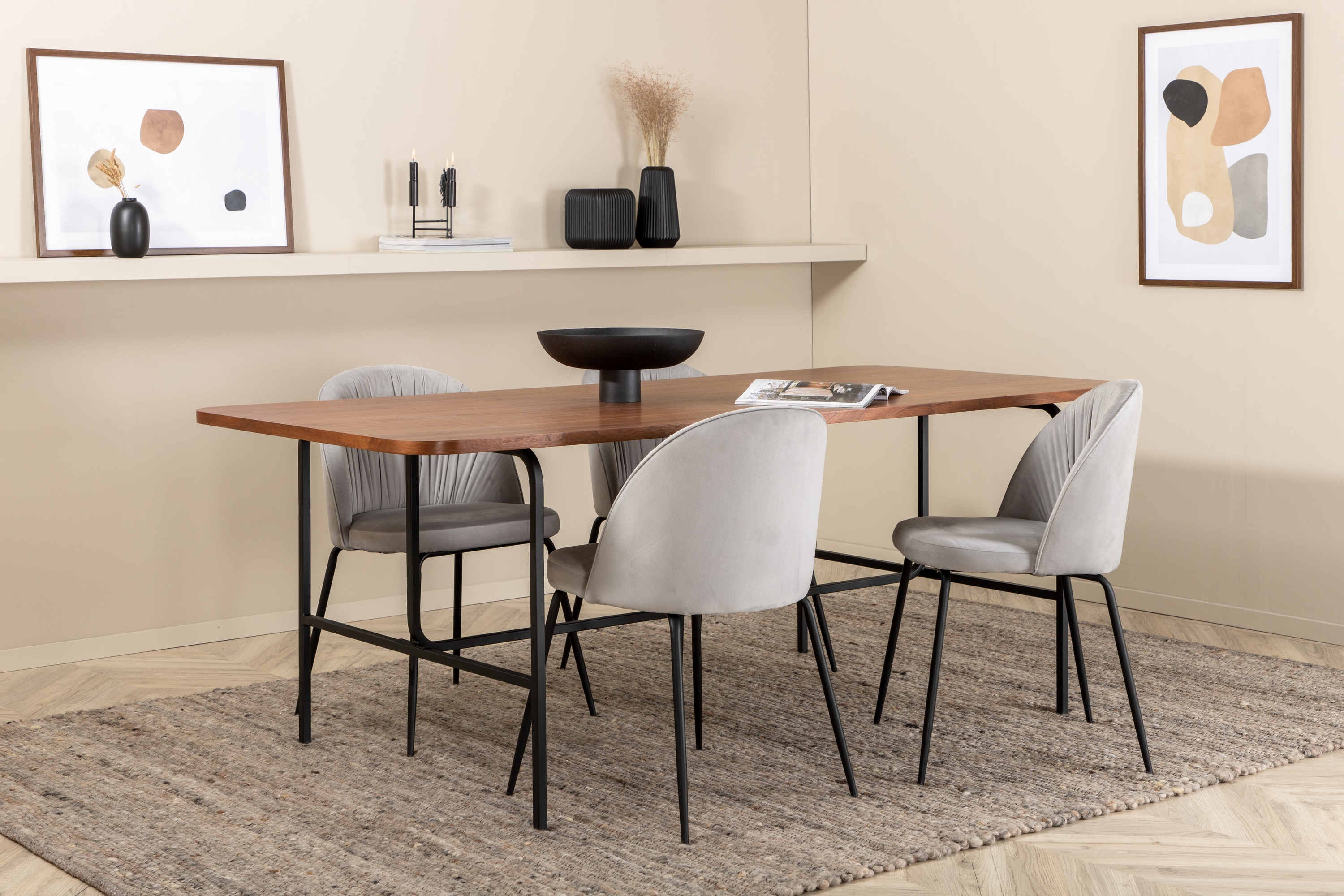 matgrupp unnao 200 cm inkl 4 matanza stolar - valnötsbrun/svart/grå