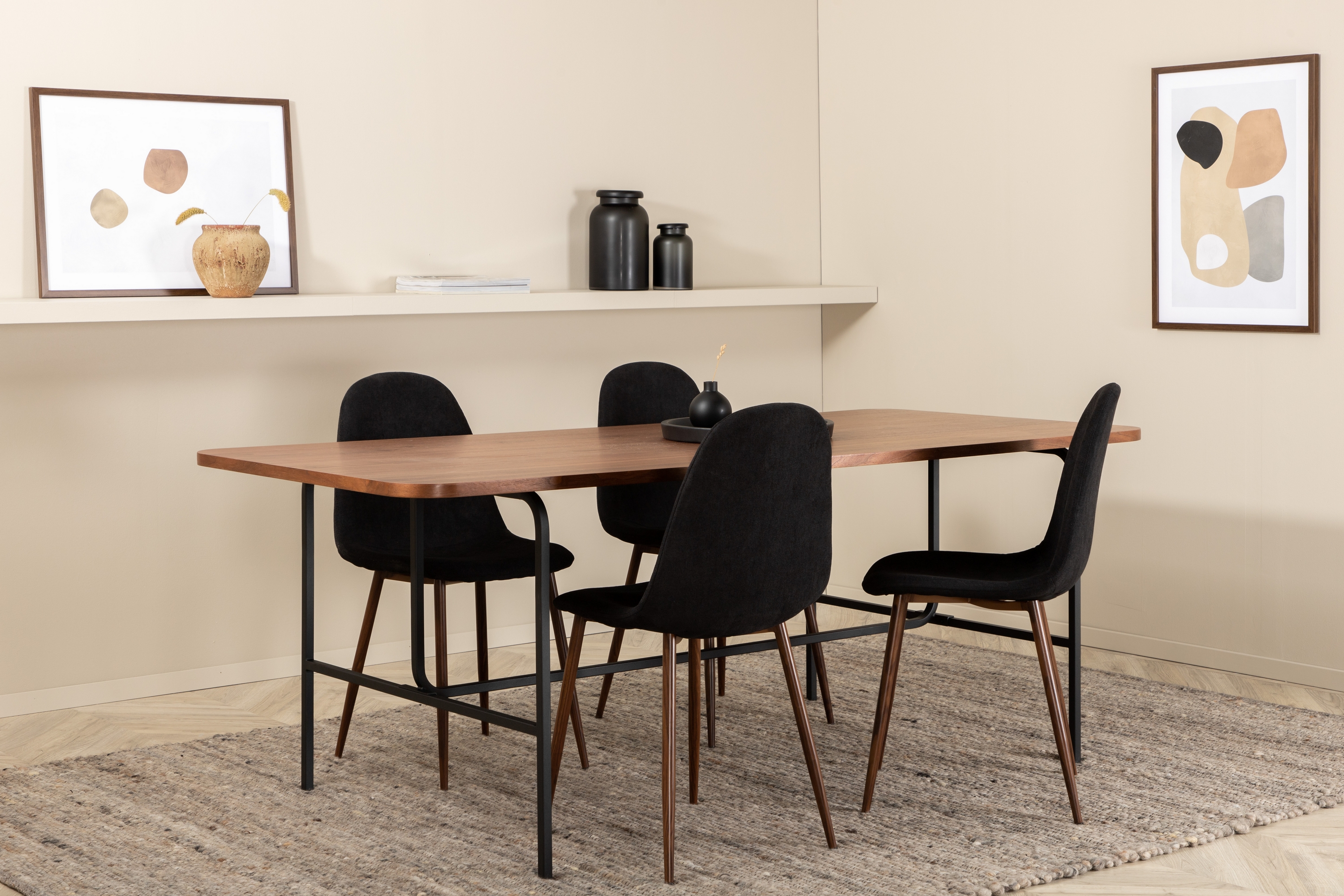 matgrupp unnao 200 cm inkl 4 tommy stolar - valnötsbrun/svart