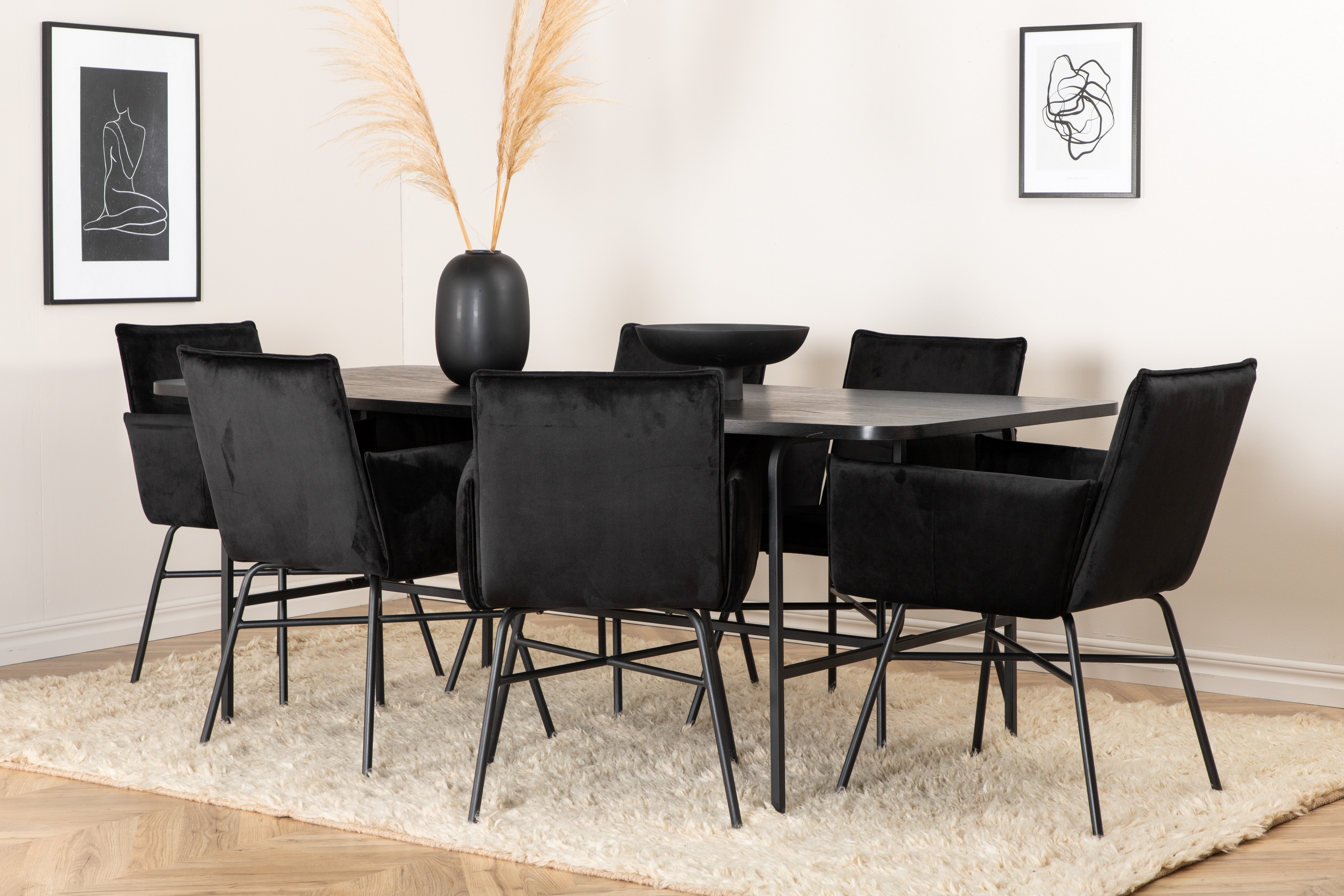 matgrupp unnao 200 cm inkl 6 pipaon stolar - svart