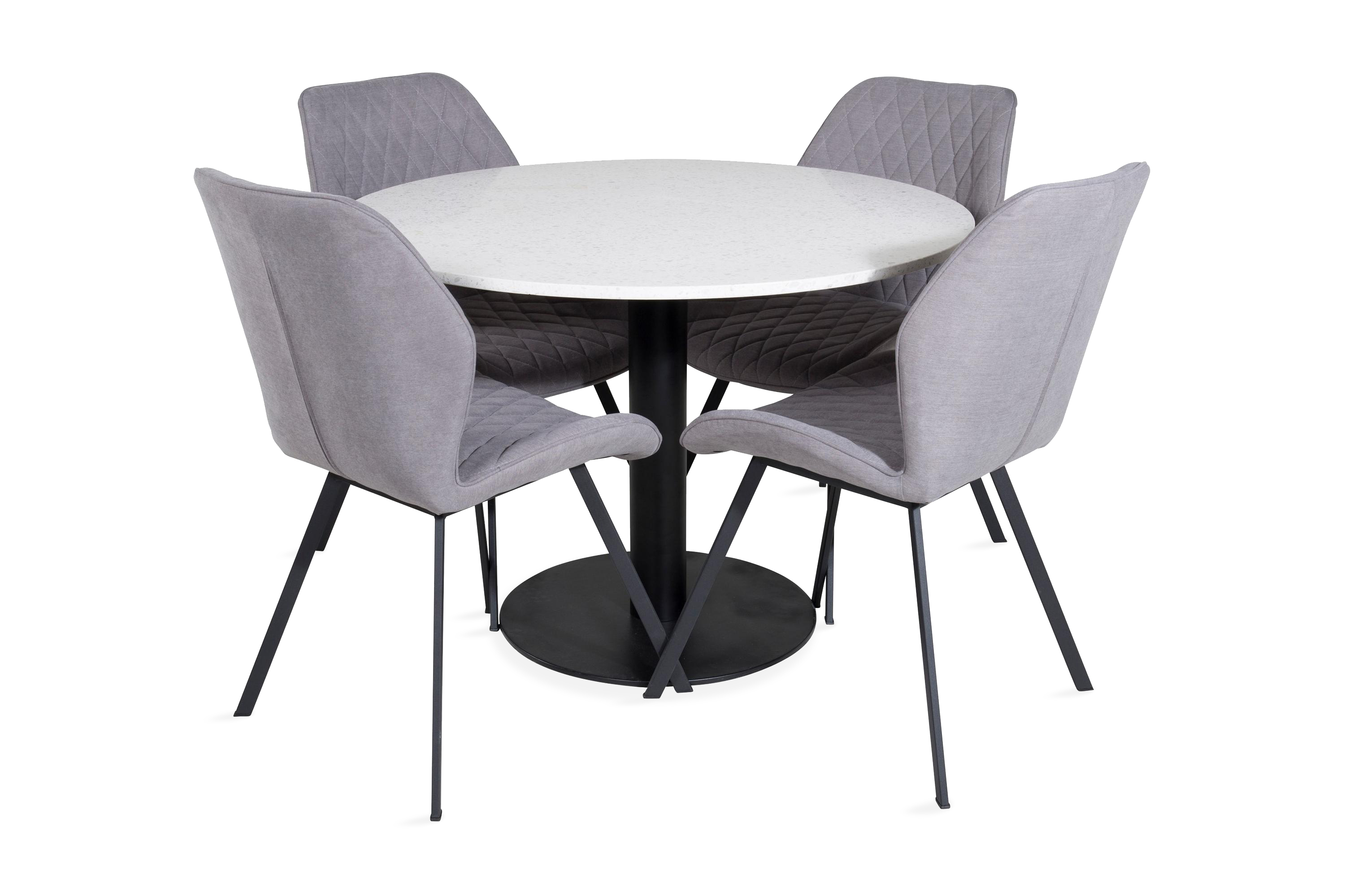 Matgrupp Wivece 106 cm Rund inkl 4 Pombriego Stolar Vit/Svart/Grå