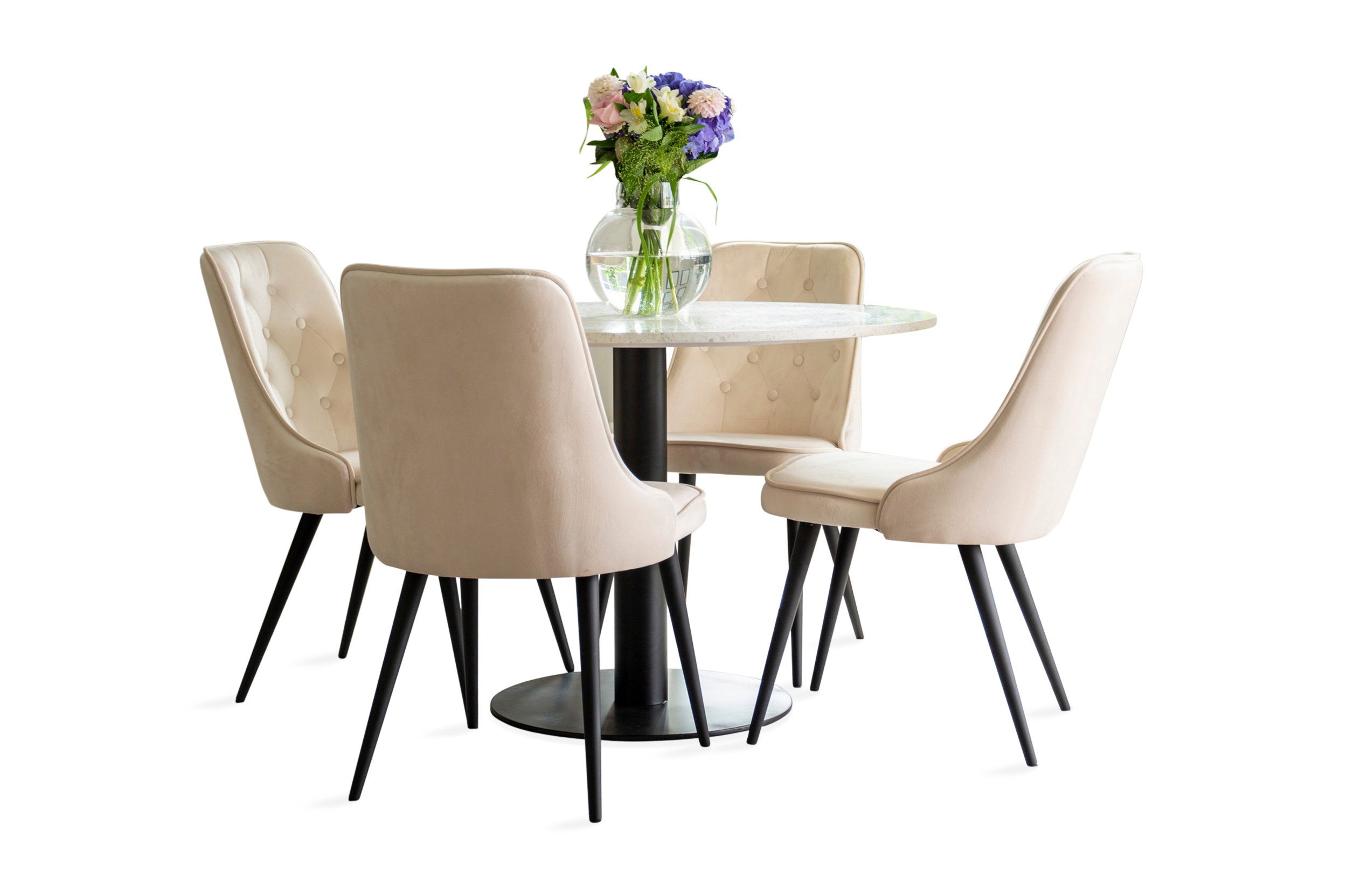 Matgrupp Wivece inkl 4 Luisa Lyx Sammetsstolar SvartBeige
