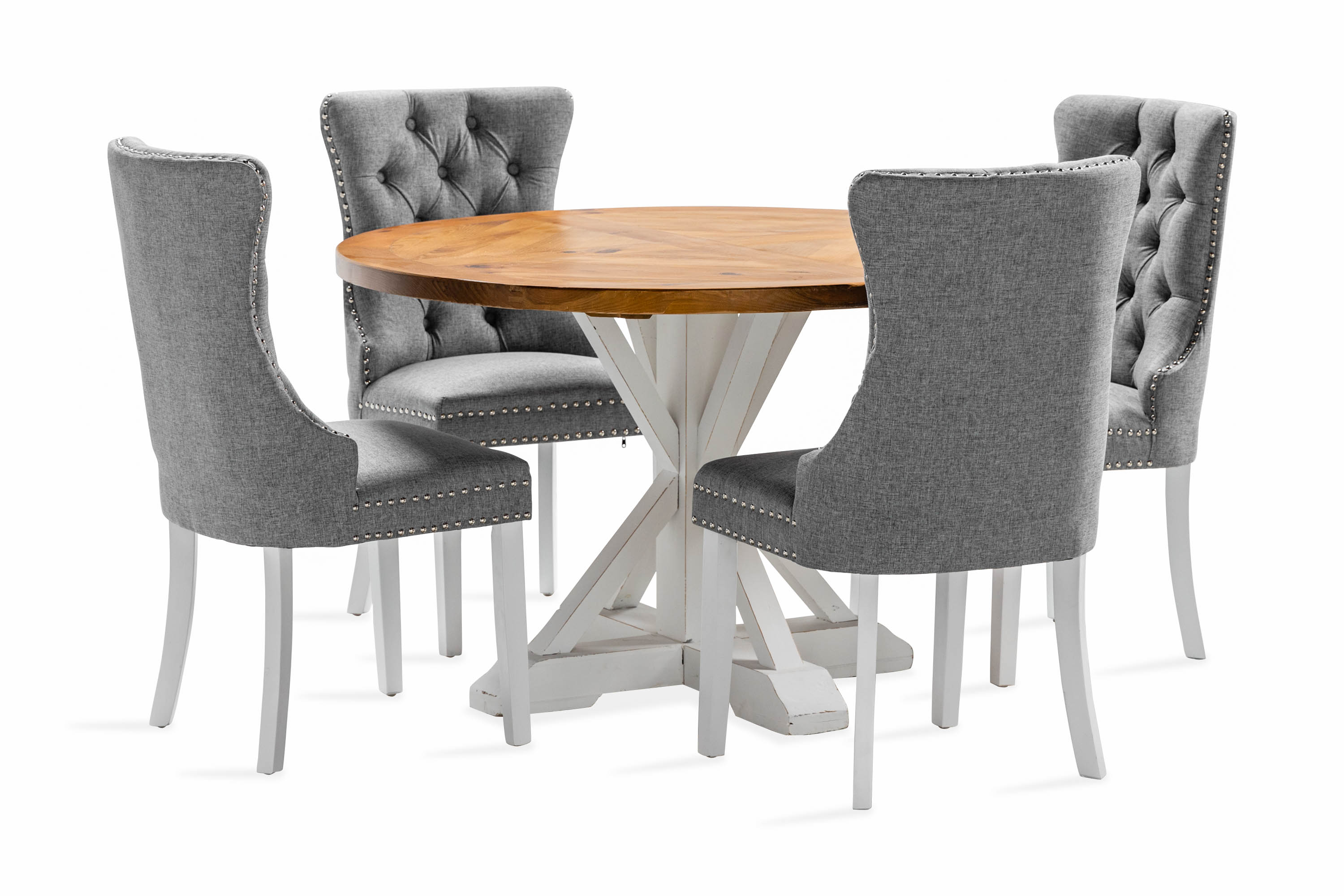 matgrupp yorkshire 120 cm rund inkl 4 lossmen stolar - brun/vit