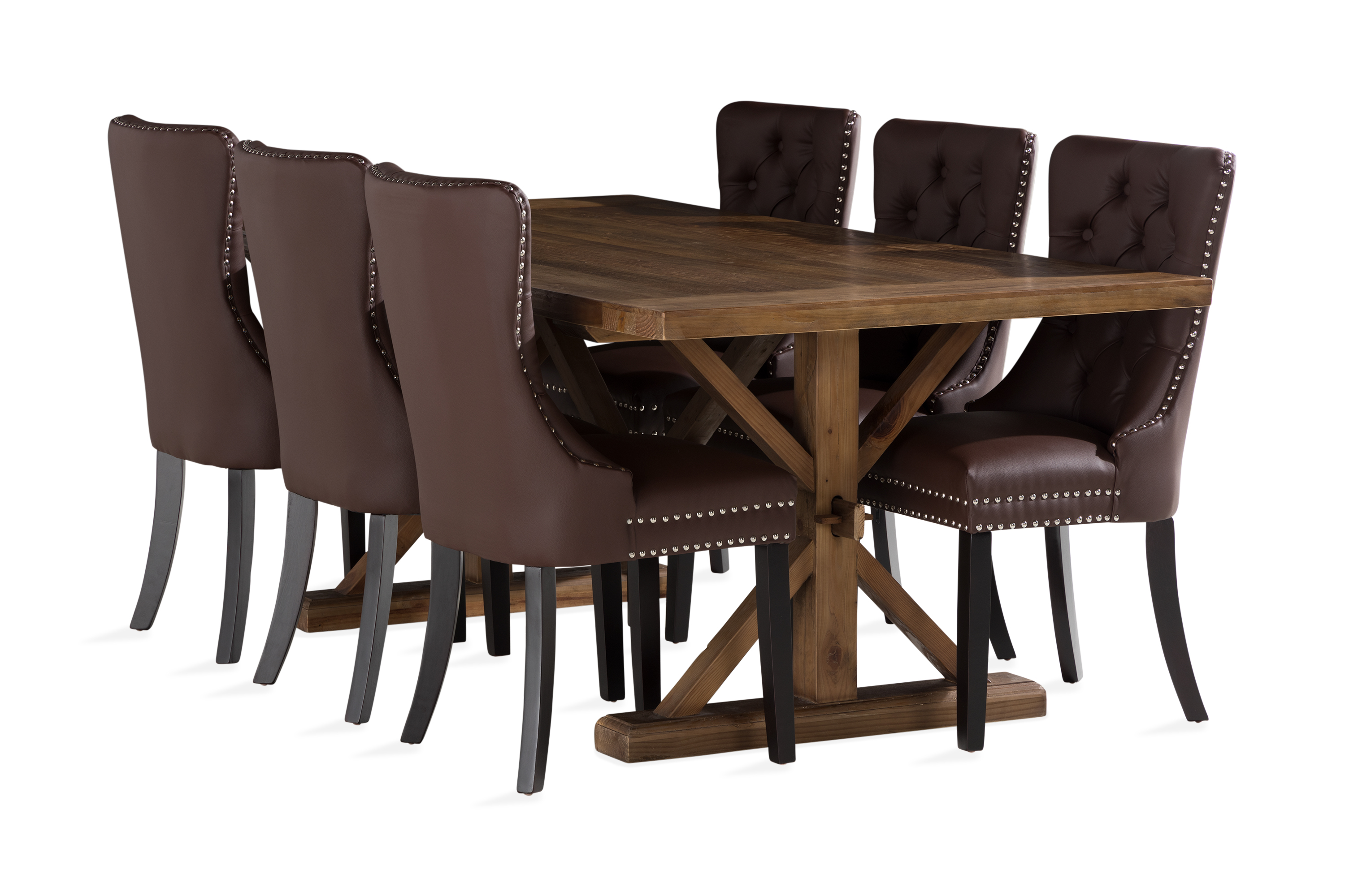 matgrupp yorkshire 200x100cm inkl 6 lossmen stol konstläder - brun