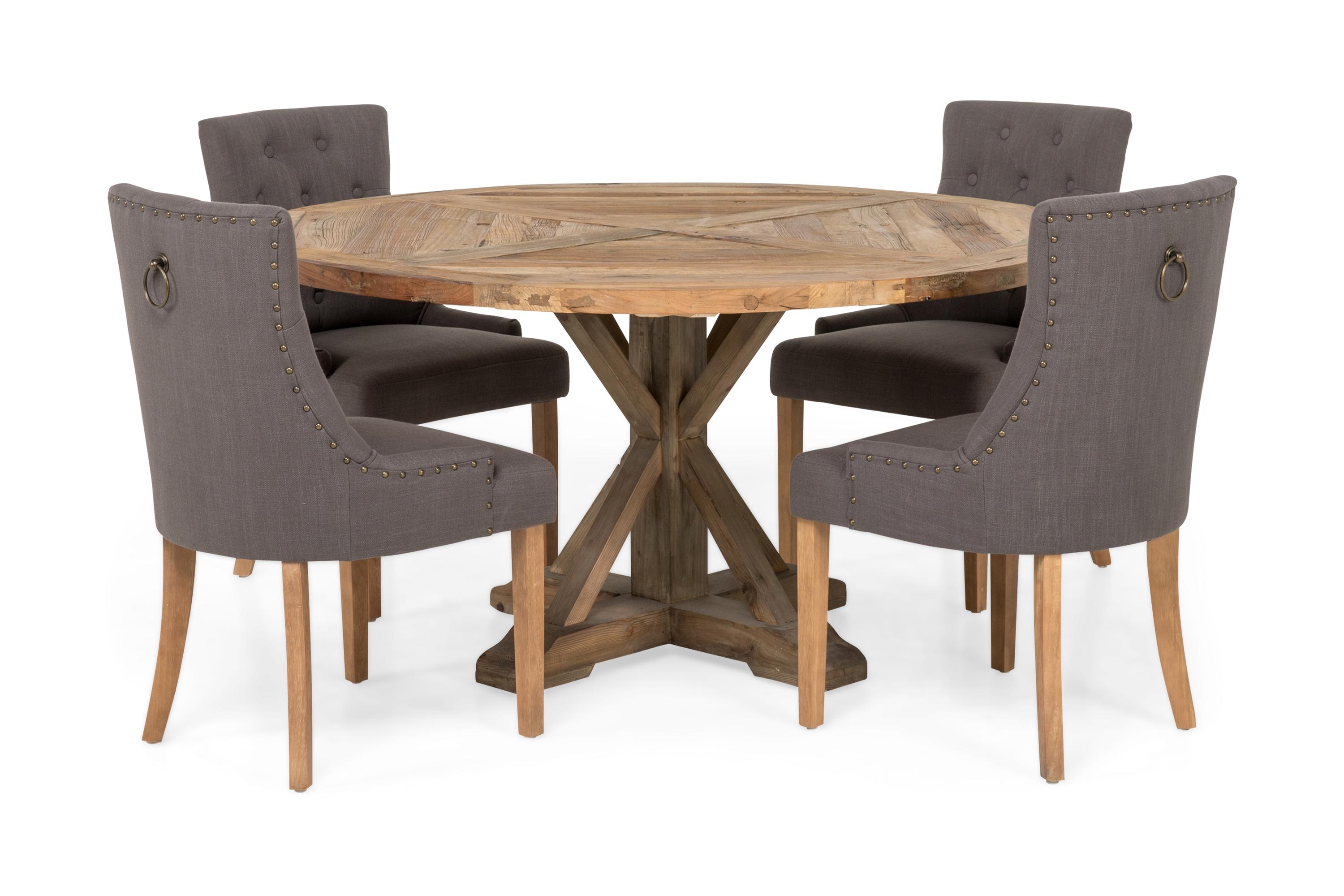 matgrupp yorkshire ø150 cm rund vintage alm/grå - 4 st ophelia stolar