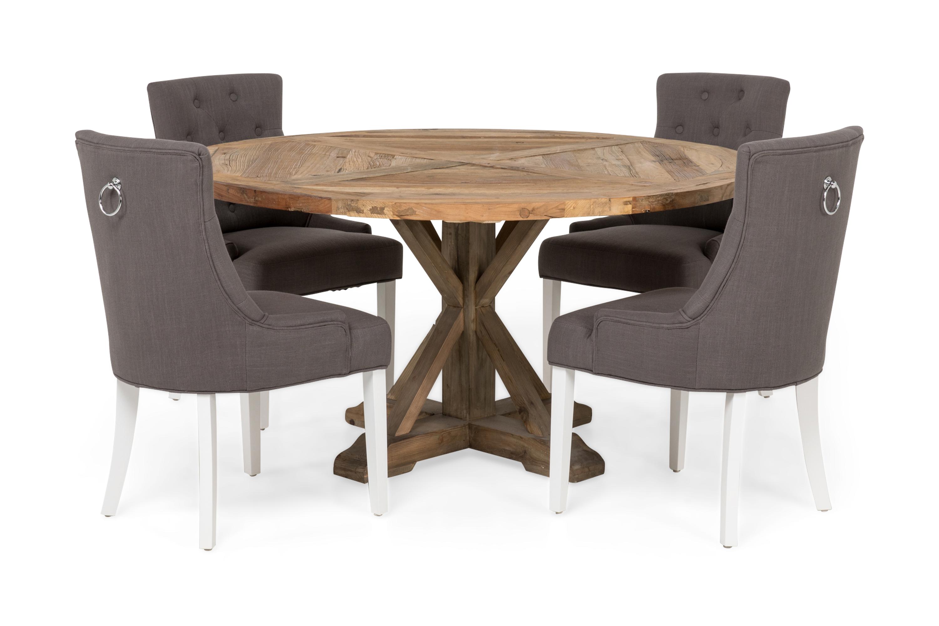 matgrupp yorkshire ø150 cm rund vintage alm/grå/vit - 4 st ophelia stolar