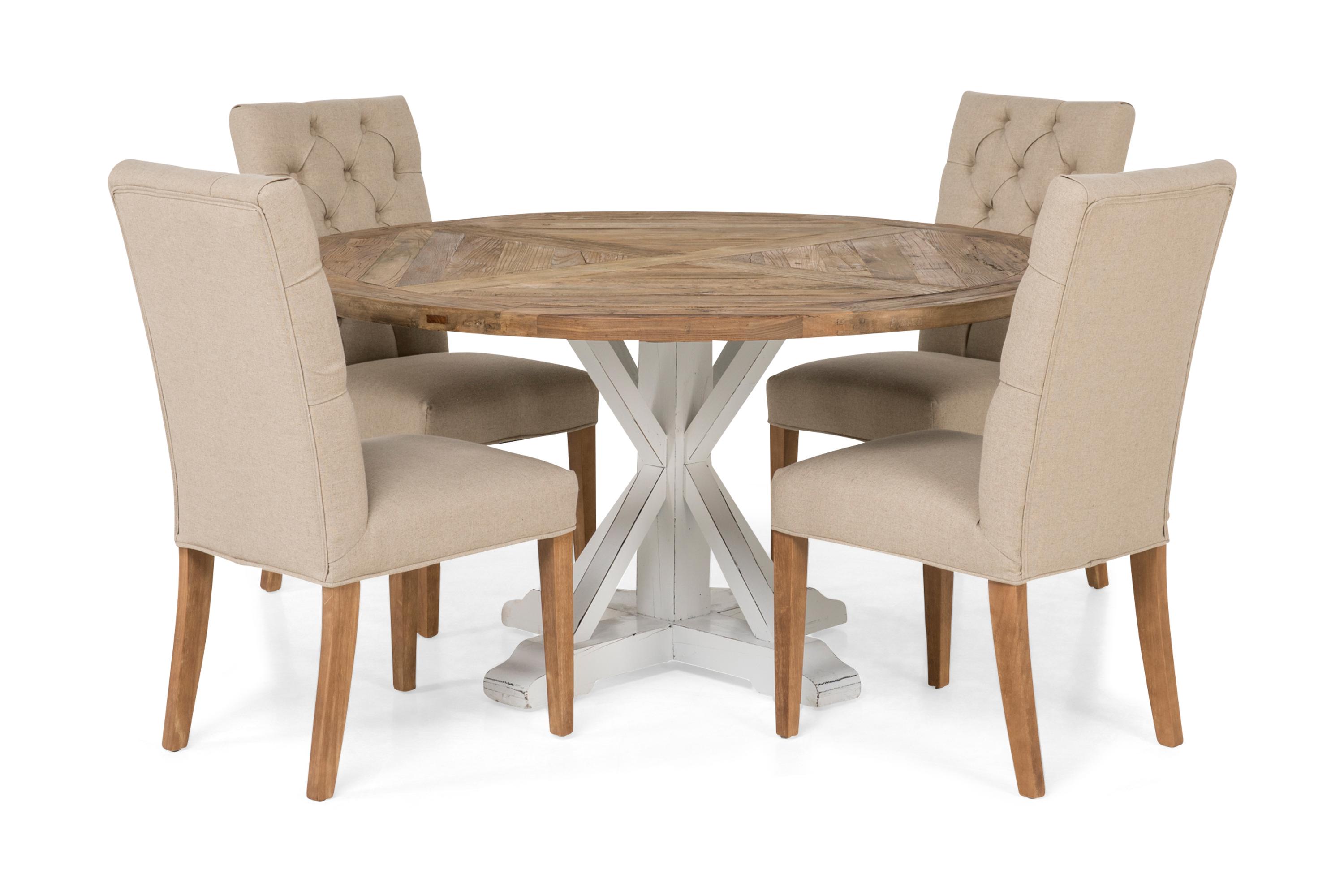 Matgrupp Yorkshire 150 cm Rund Vintage Natur/Vit/Beige 4 st Emmie Stolar