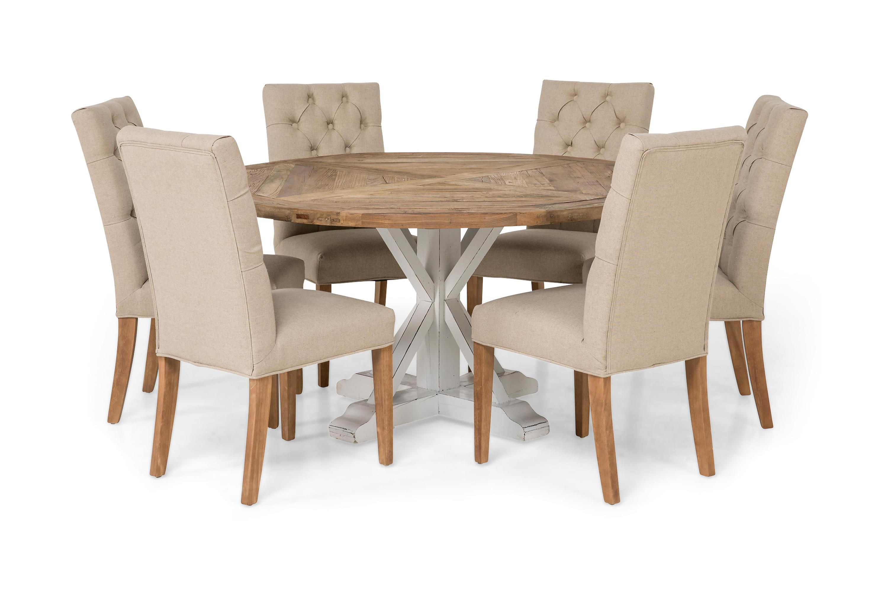 Matgrupp Yorkshire 150 cm Rund Vintage Natur/Vit/Beige 6 st Emmie Stolar
