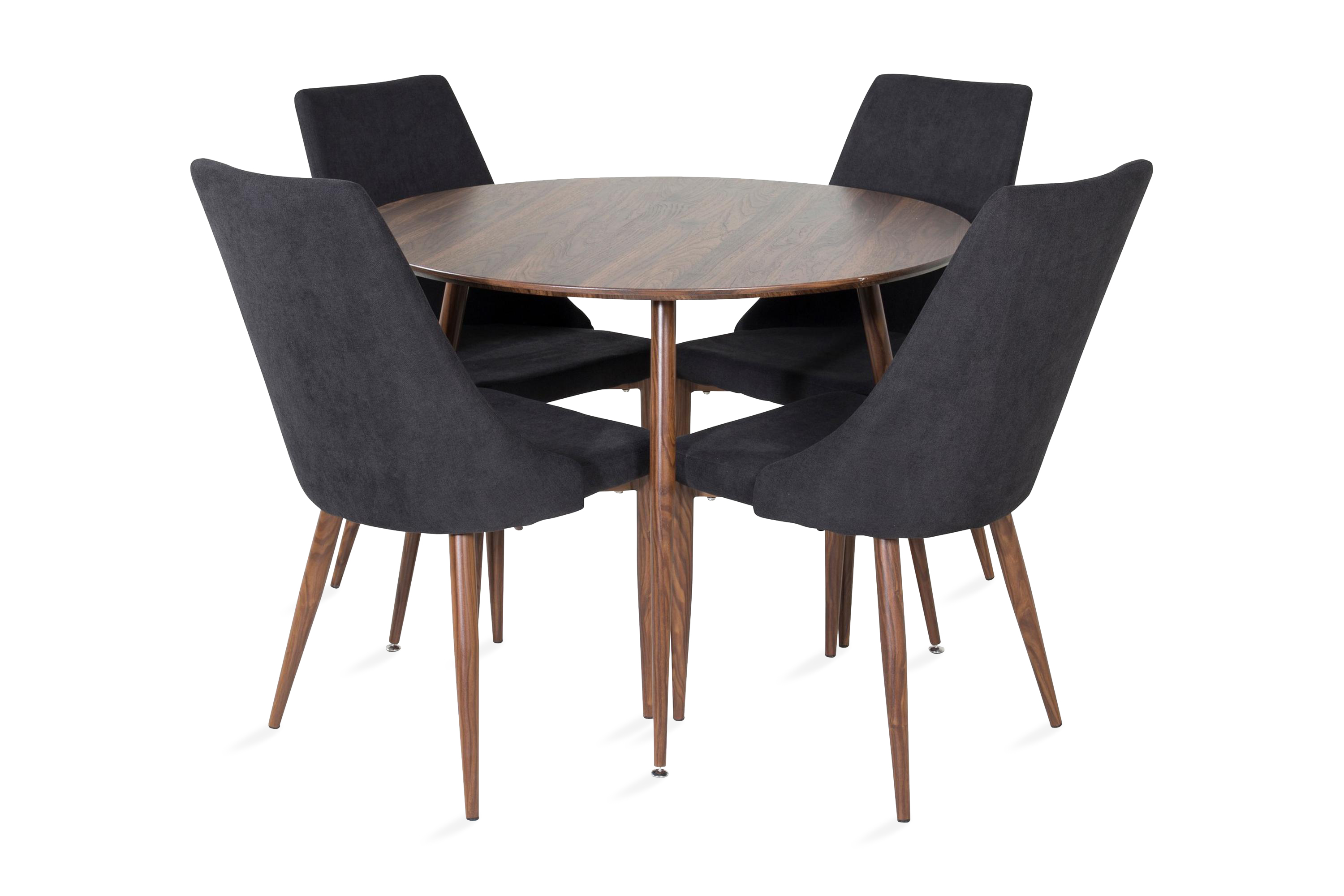 matgrupp pinilla 100 cm rund inkl 4 mues stolar - brun/svart