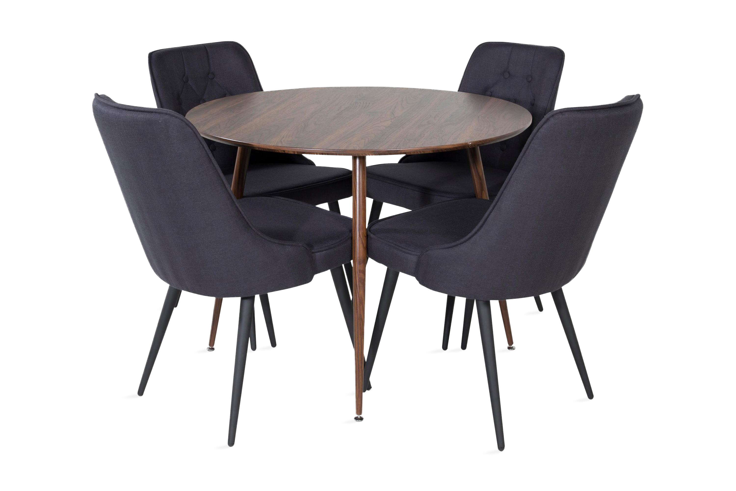 matgrupp pinilla 100 cm rund inkl 4 chantor stolar - brun/vit/svart