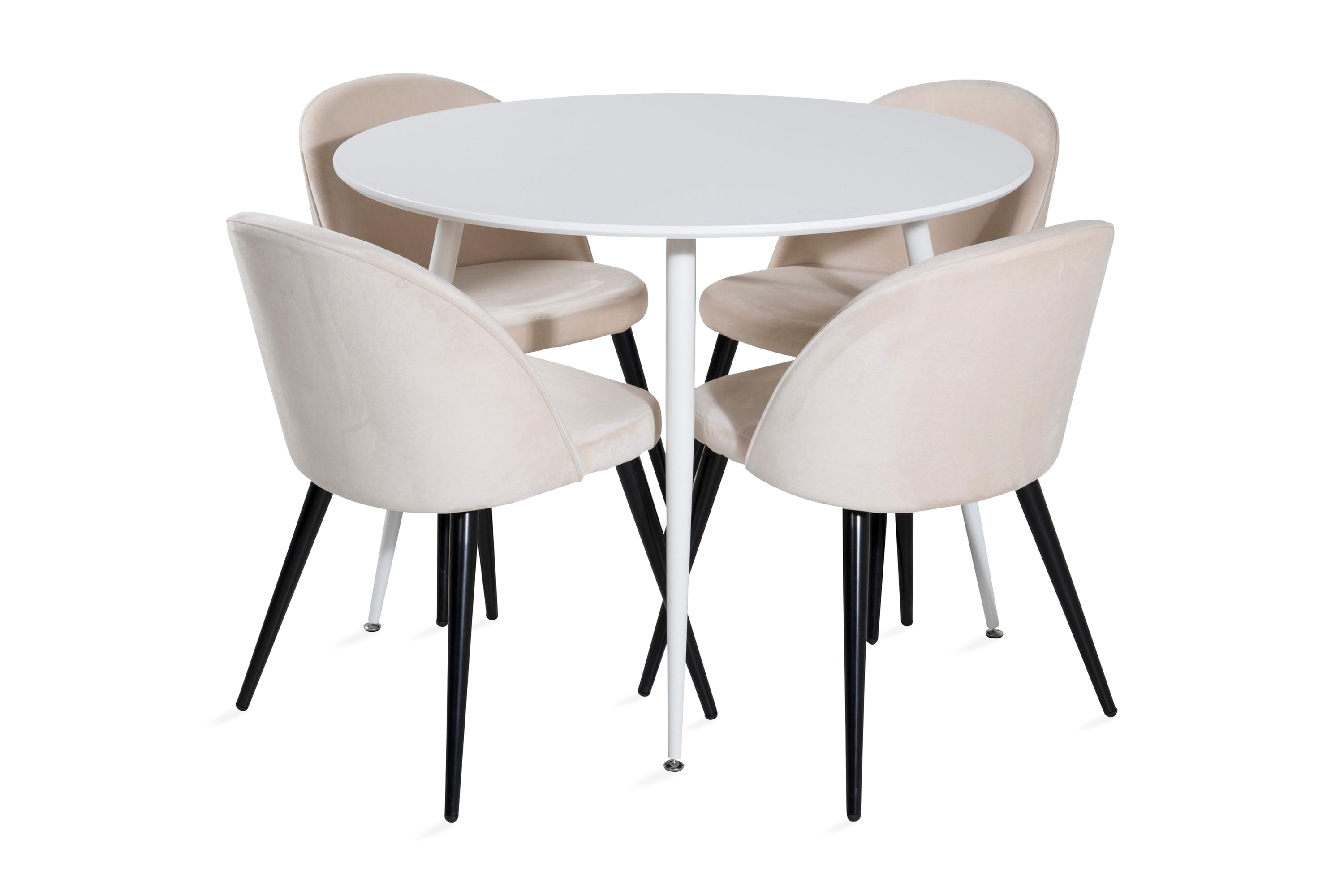 Matgrupp Pinilla 100 cm Rund inkl 4 Luisa Sammetsstolar Vit/Beige
