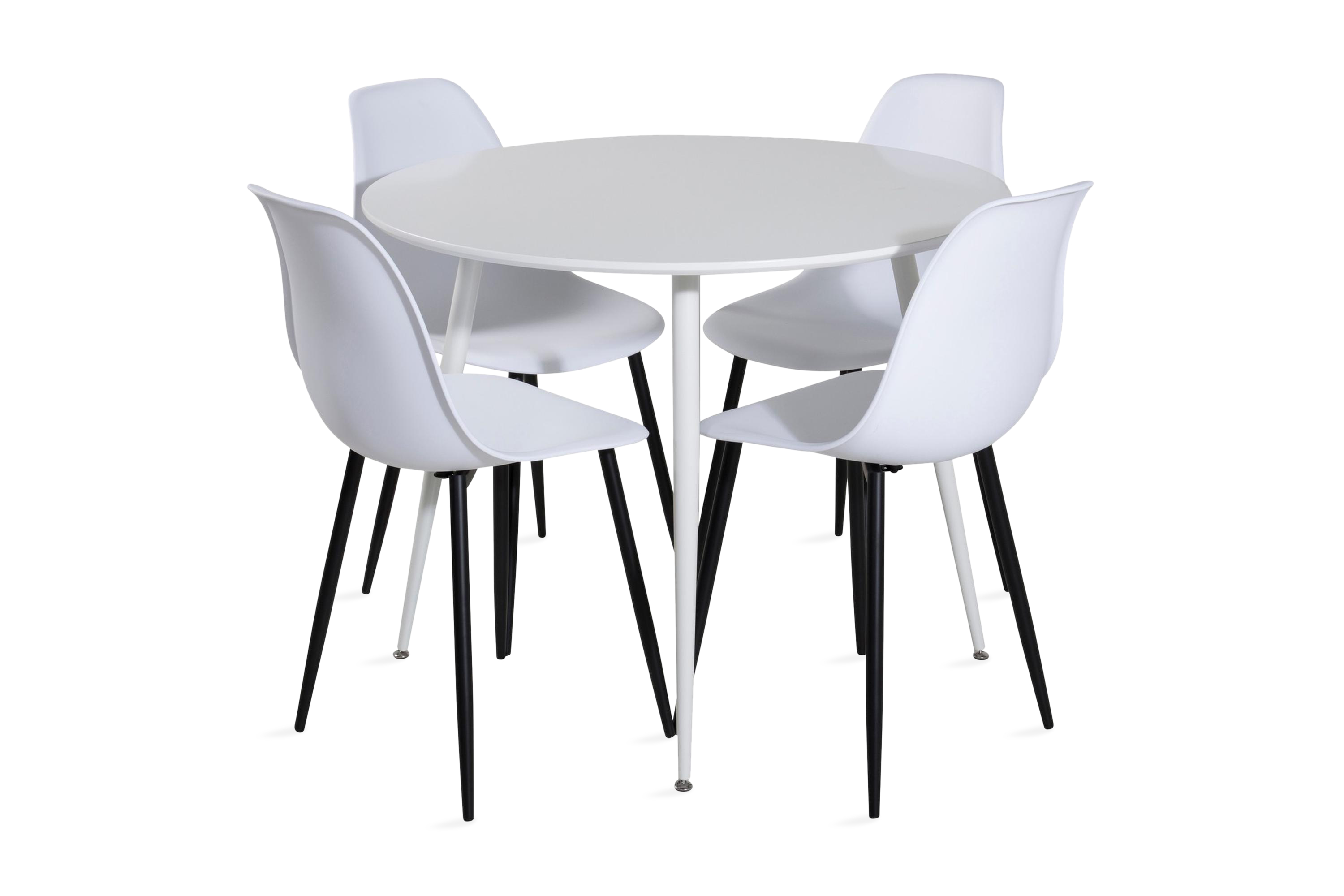 matgrupp pinilla 100 cm rund inkl 4 yegua stolar - vit/svart