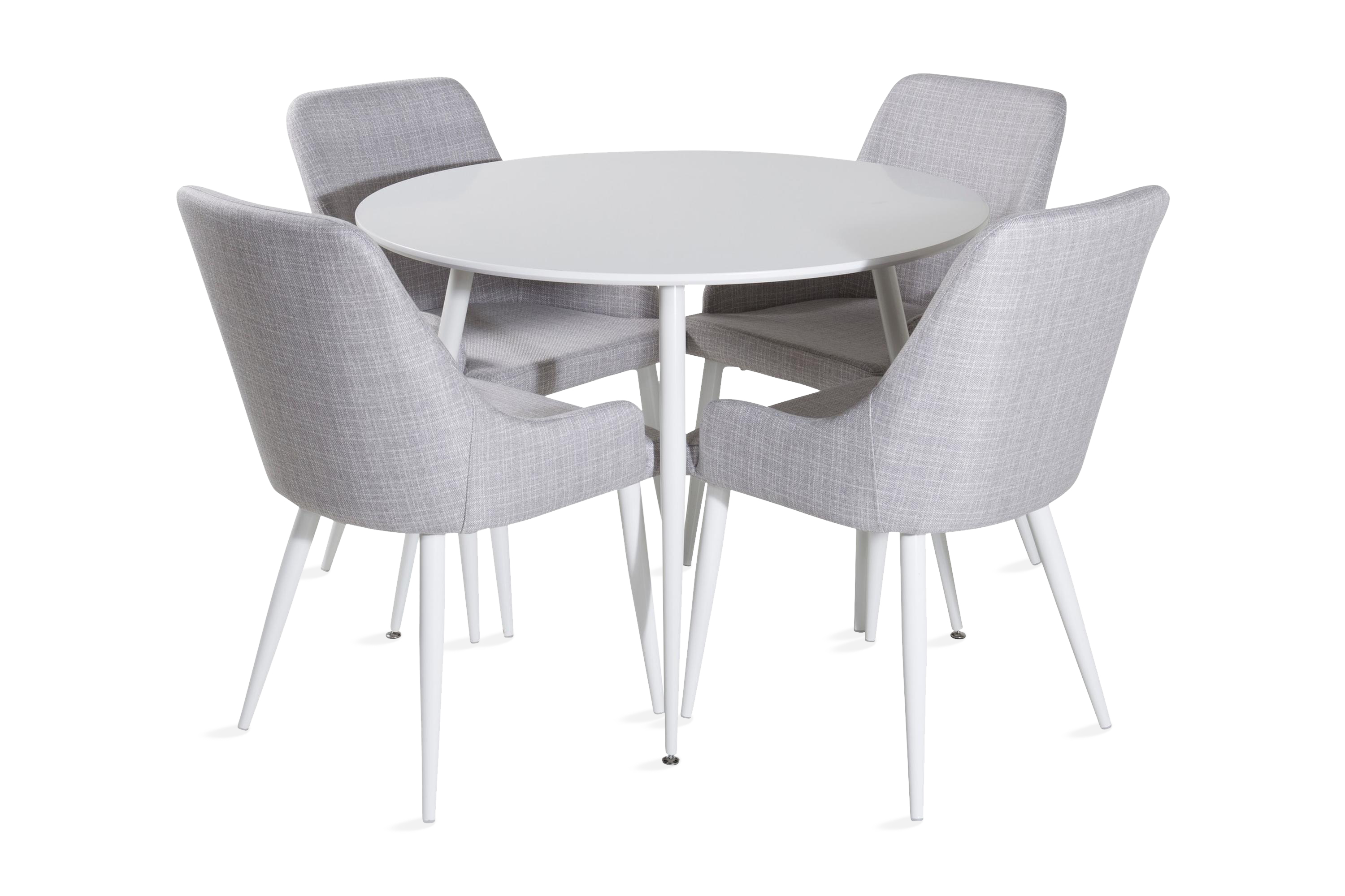 matgrupp pinilla 100 cm rund inkl 4 pinilla stolar - vit/grå