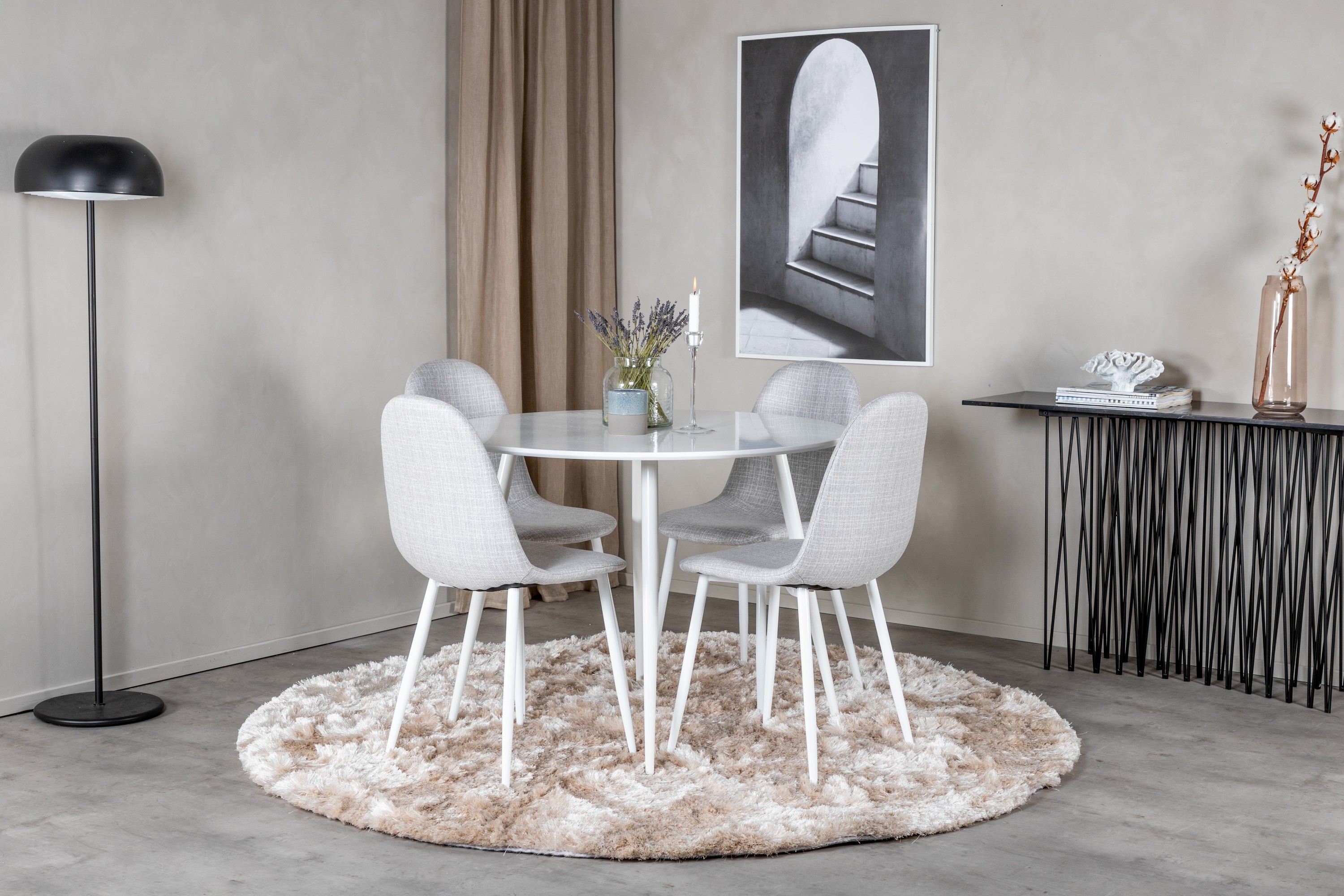Matgrupp Pinilla 100 cm Rund inkl 4 Yegua Stolar Vit/Grå