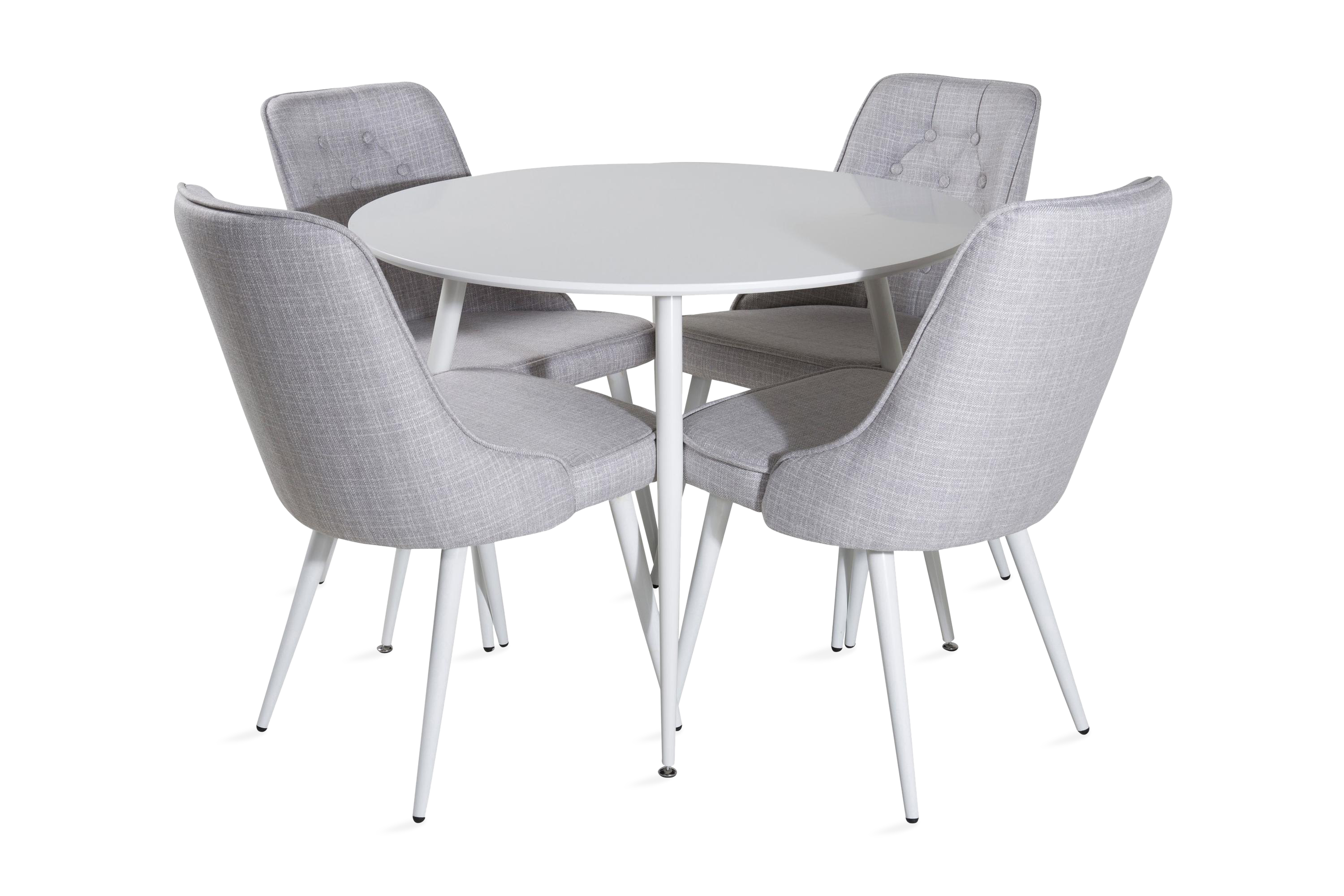 matgrupp pinilla 100 cm rund inkl 4 chantor stolar - vit/grå