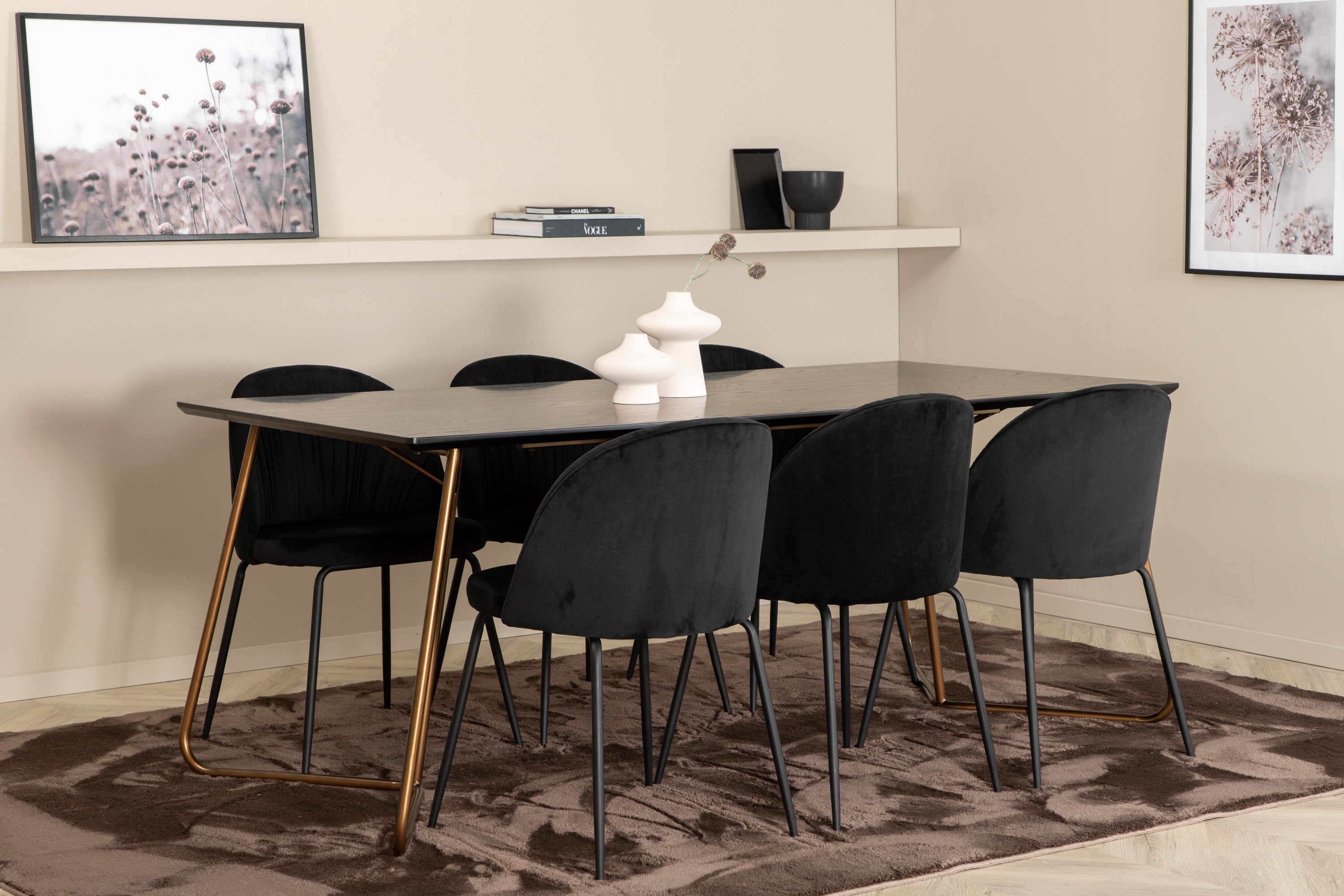 matgrupp pipaon 190 cm inkl 6 matanza stolar - svart/koppar