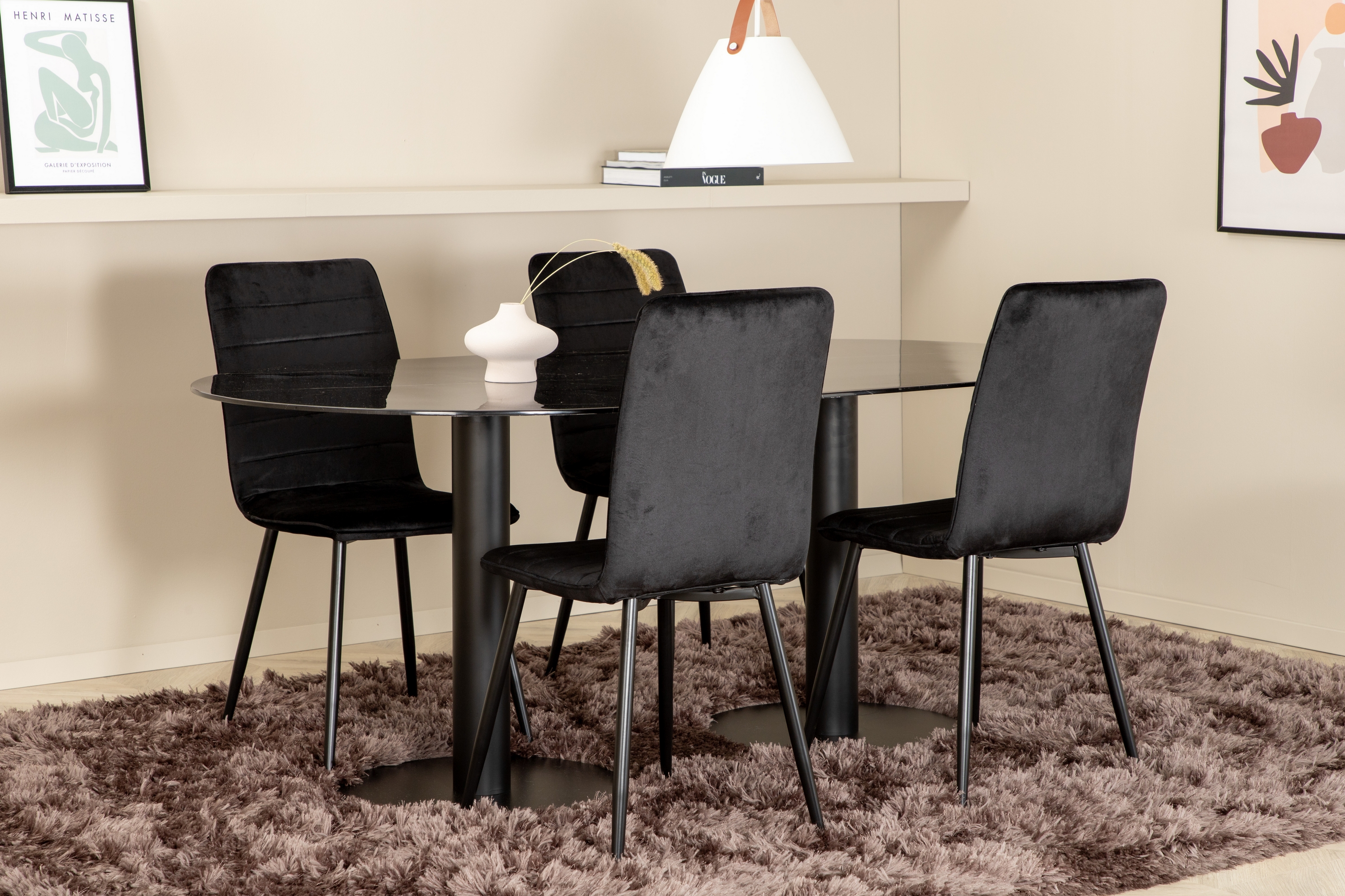 Matgrupp Pilis 180 cm Oval inkl 4 Donmon Sammetsstolar Svart