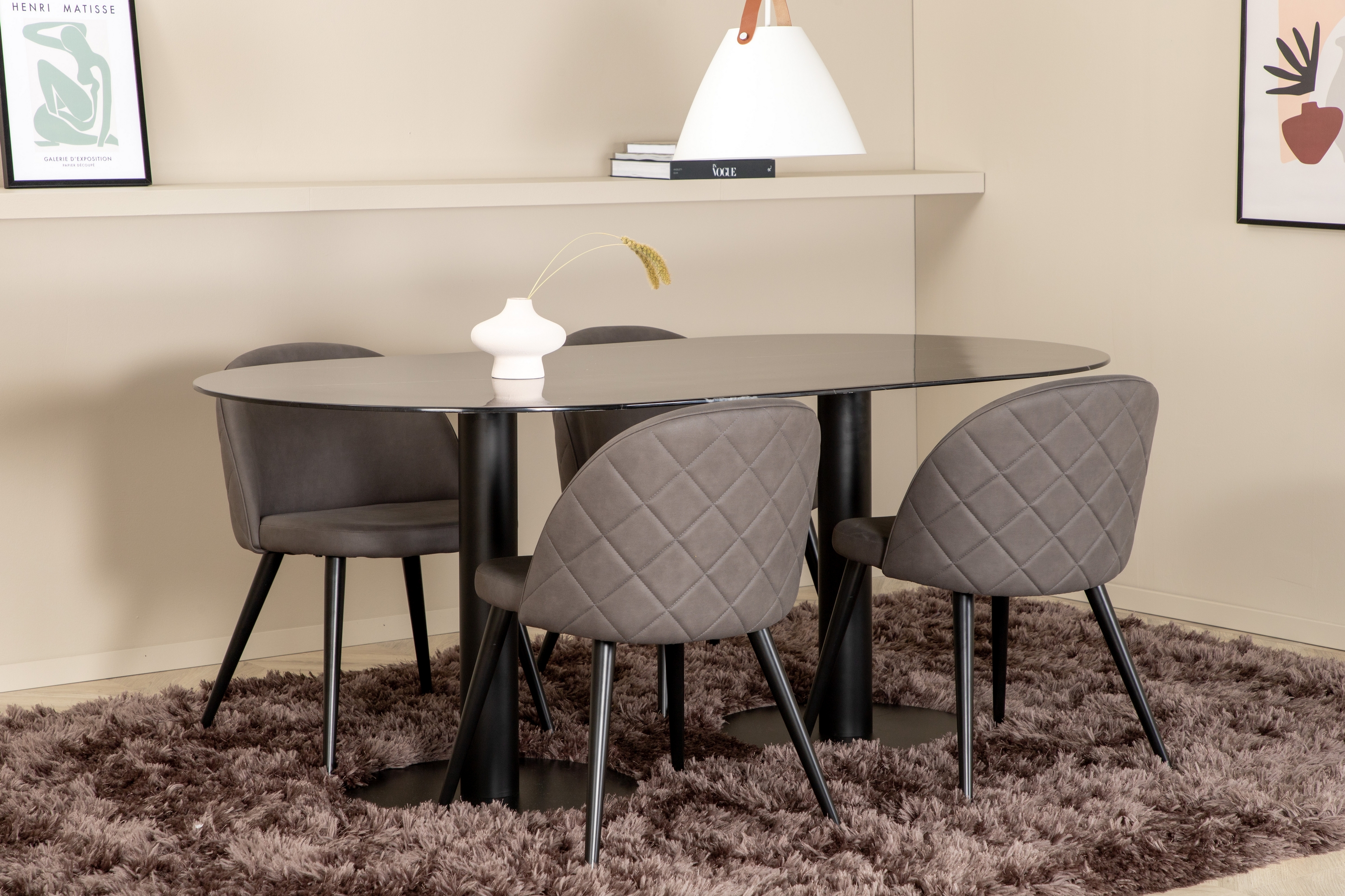 Matgrupp Pilis 180 cm Oval inkl 4 Vomeli Stolar Svart/Grå
