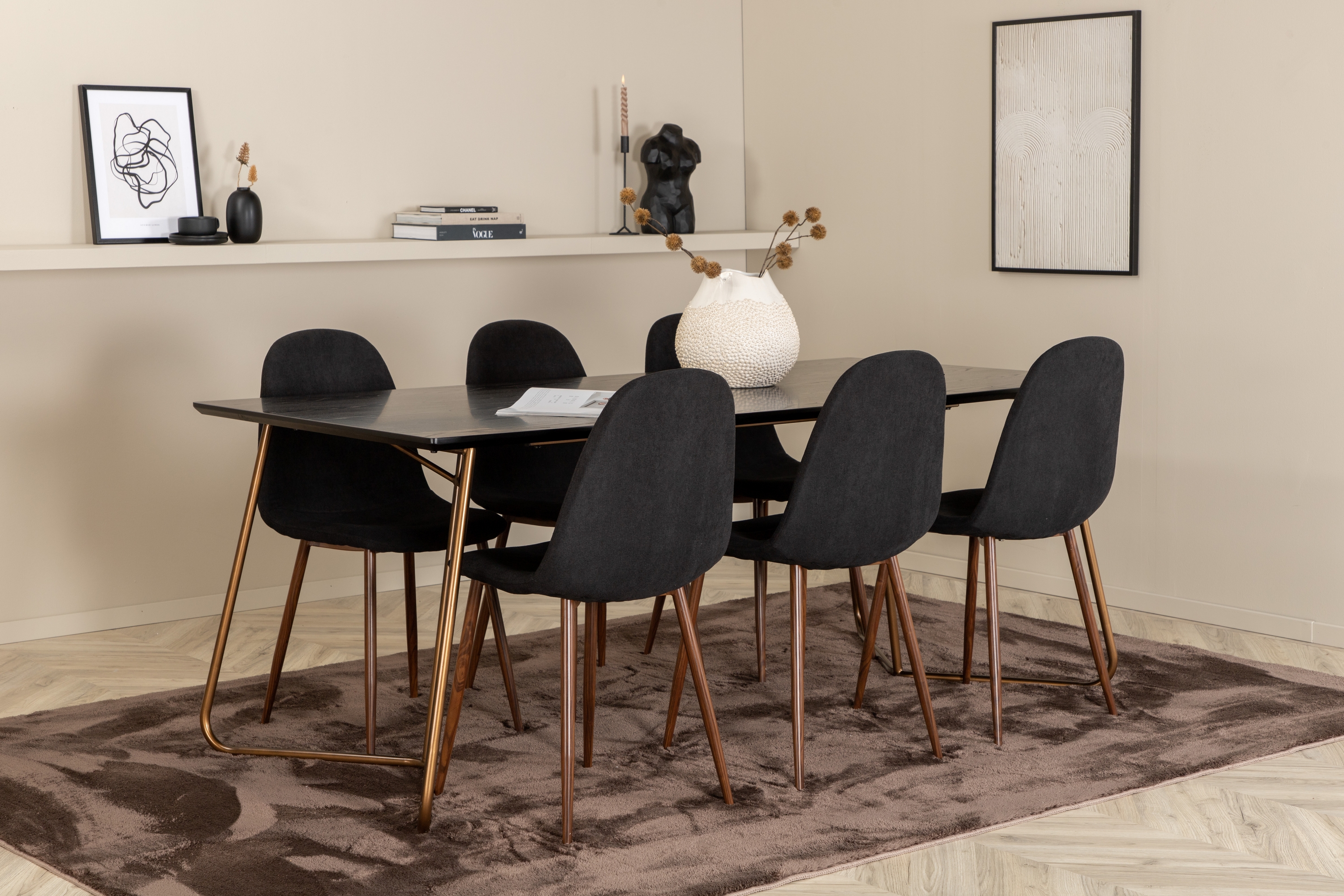 Matgrupp Pipaon 190 cm inkl 6 Tommy Stolar Svart/Koppar/Brun