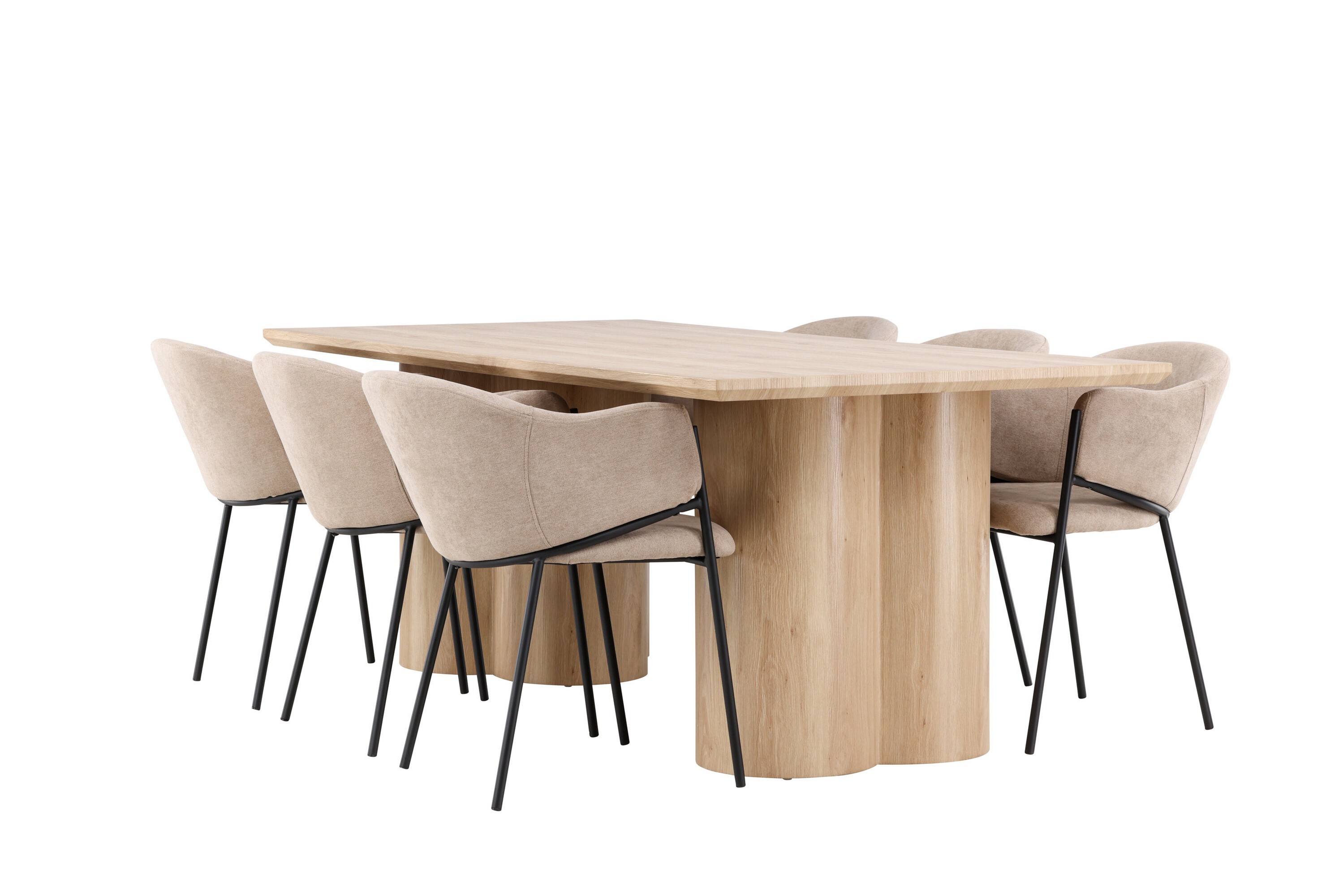 matgrupp olivia 210 cm rektangulär med 6 evelina stolar - whitewash/beige