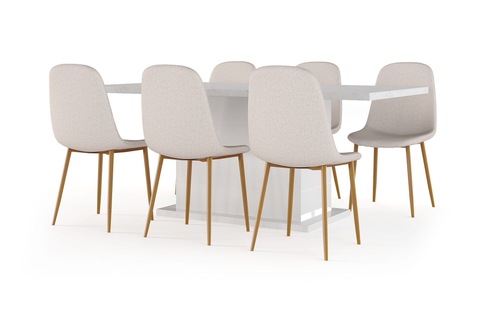 Ratliff Matbord 180 cm Förlängningsbart med illäggsskiva +  6 st Nibe stol beige med ek ben - Vit/Beige