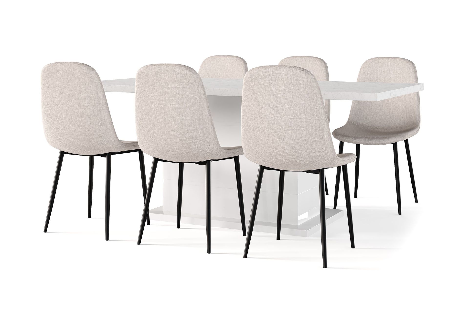 Ratliff Matbord 180 cm Förlängningsbart med illäggsskiva +  6 st Nibe stol beige med svarta ben - Vit/Beige