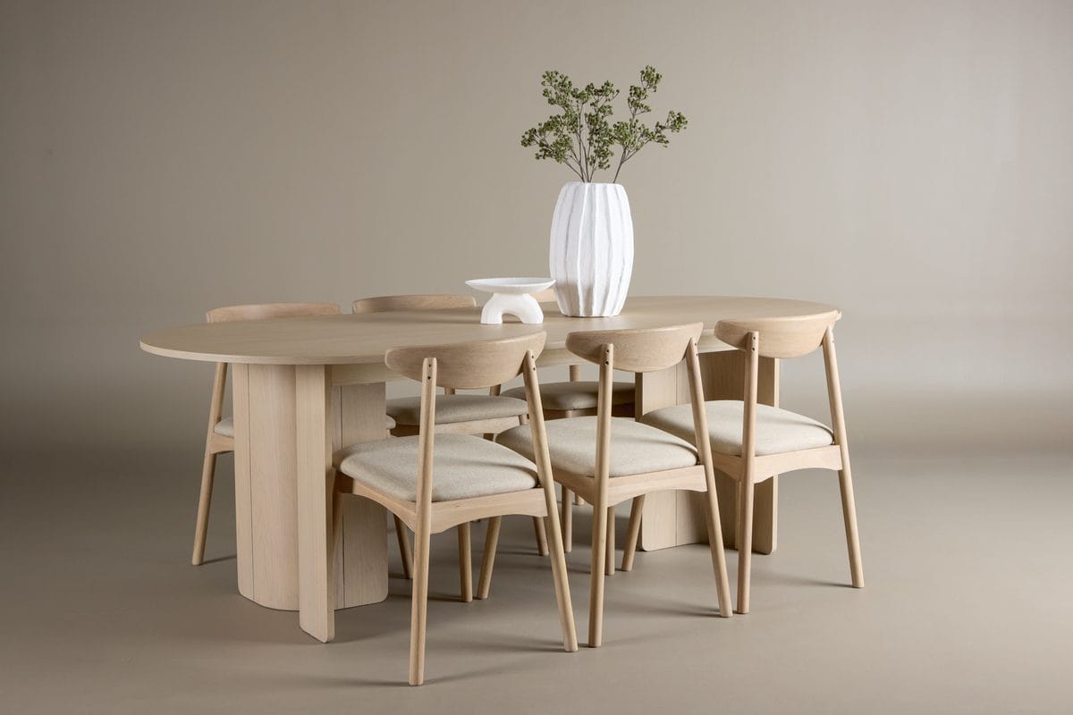 Rektangulär Matgrupp Tyresö 220 cm med 6 Ven Stolar - Natur/whitewash