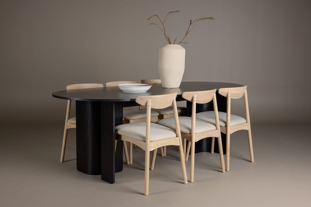Rektangul&auml;r Matgrupp Tyres&ouml; 220 cm med 6 Ven Stolar - Svart/whitewash