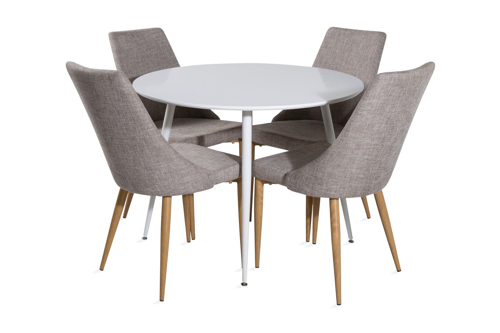 ridones matgrupp 100 cm rund inkl 4 ludvig stolar - vit/ljusgrå/ek