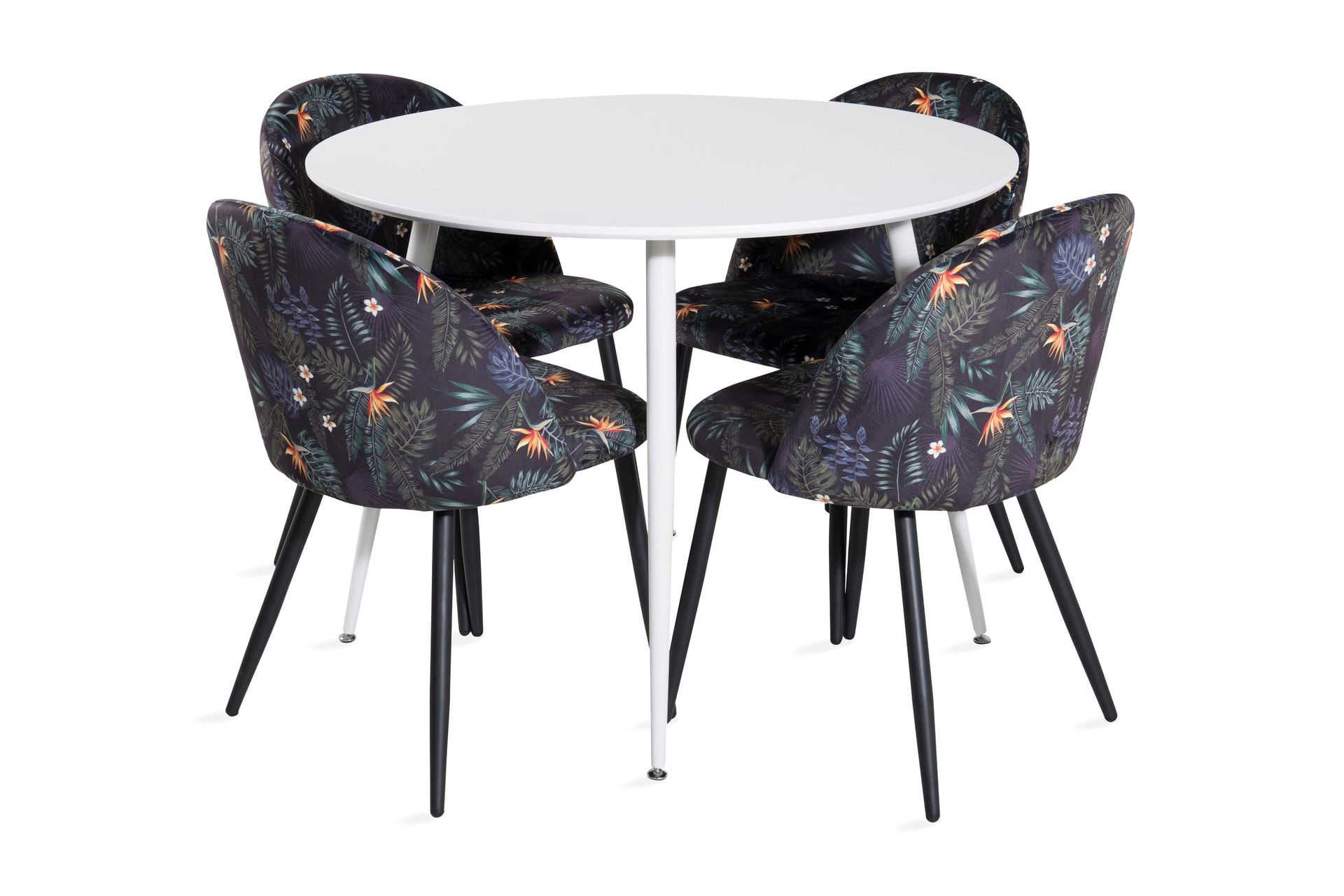 Ridones Matgrupp 100 cm Rund inkl 4 Sedavi Stolar - Vit/Bl&aring;/Svart