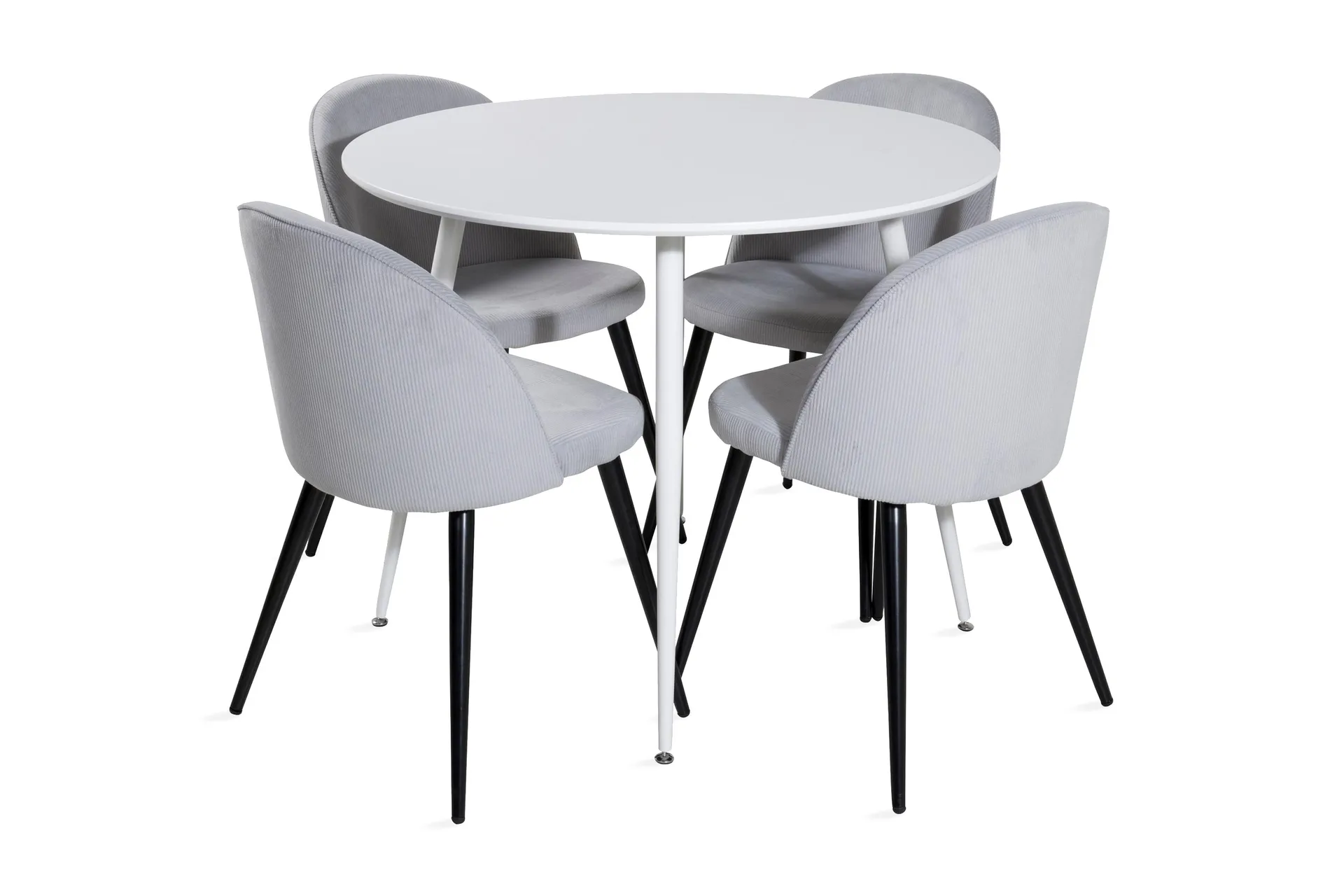 Ridones Matgrupp 100 cm Rund inkl 4 Valeri Manchesterstolar - Vit/Gr&aring;